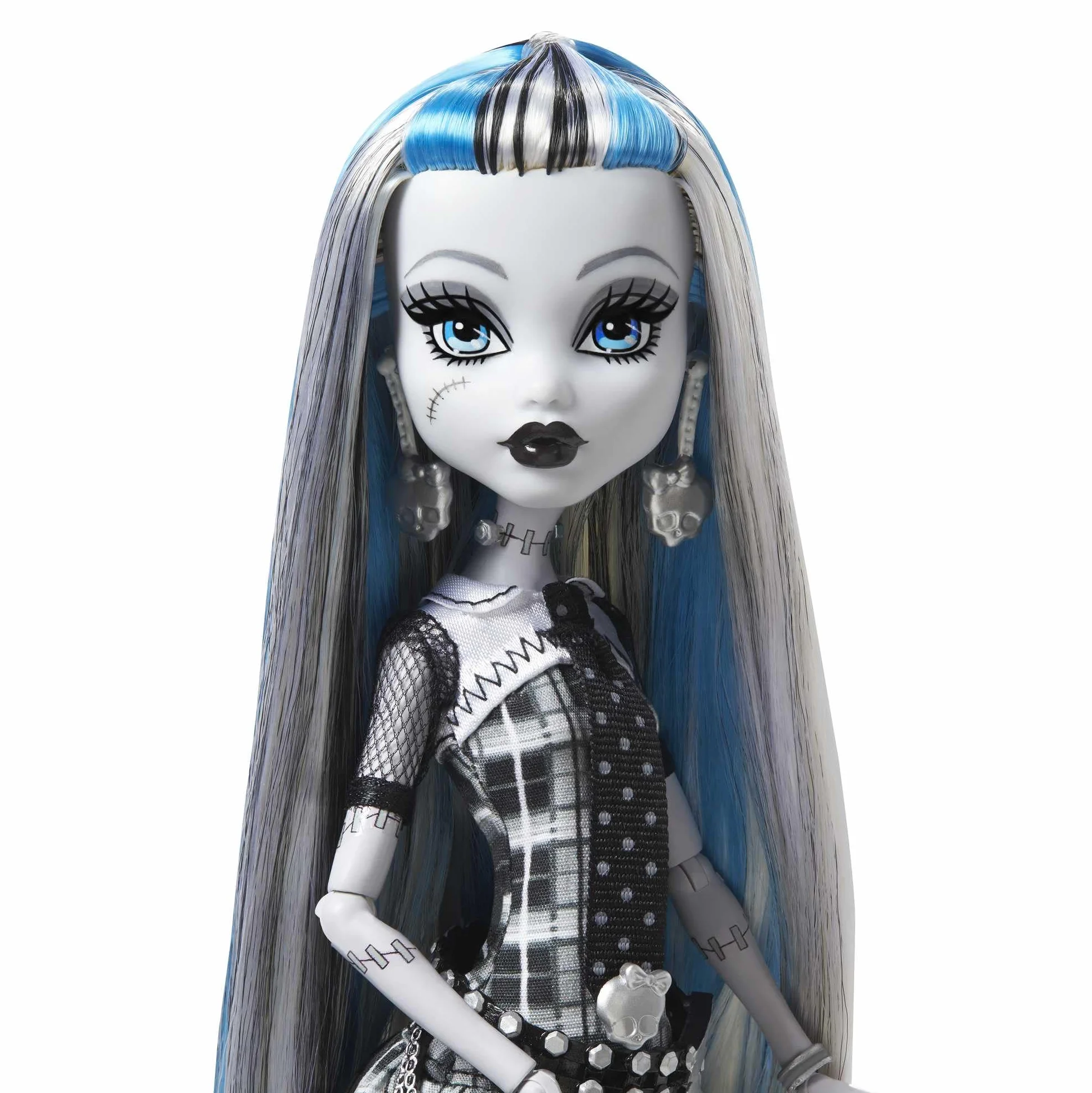 Monster High Reel Drama Straszny Seans Frankie Stein Lalka kolekcjonerska w czarno-białym stroju z motywem filmowym oraz miniplakatem i dużym plakatem, zabawka i prezent dla dzieci, HKN29