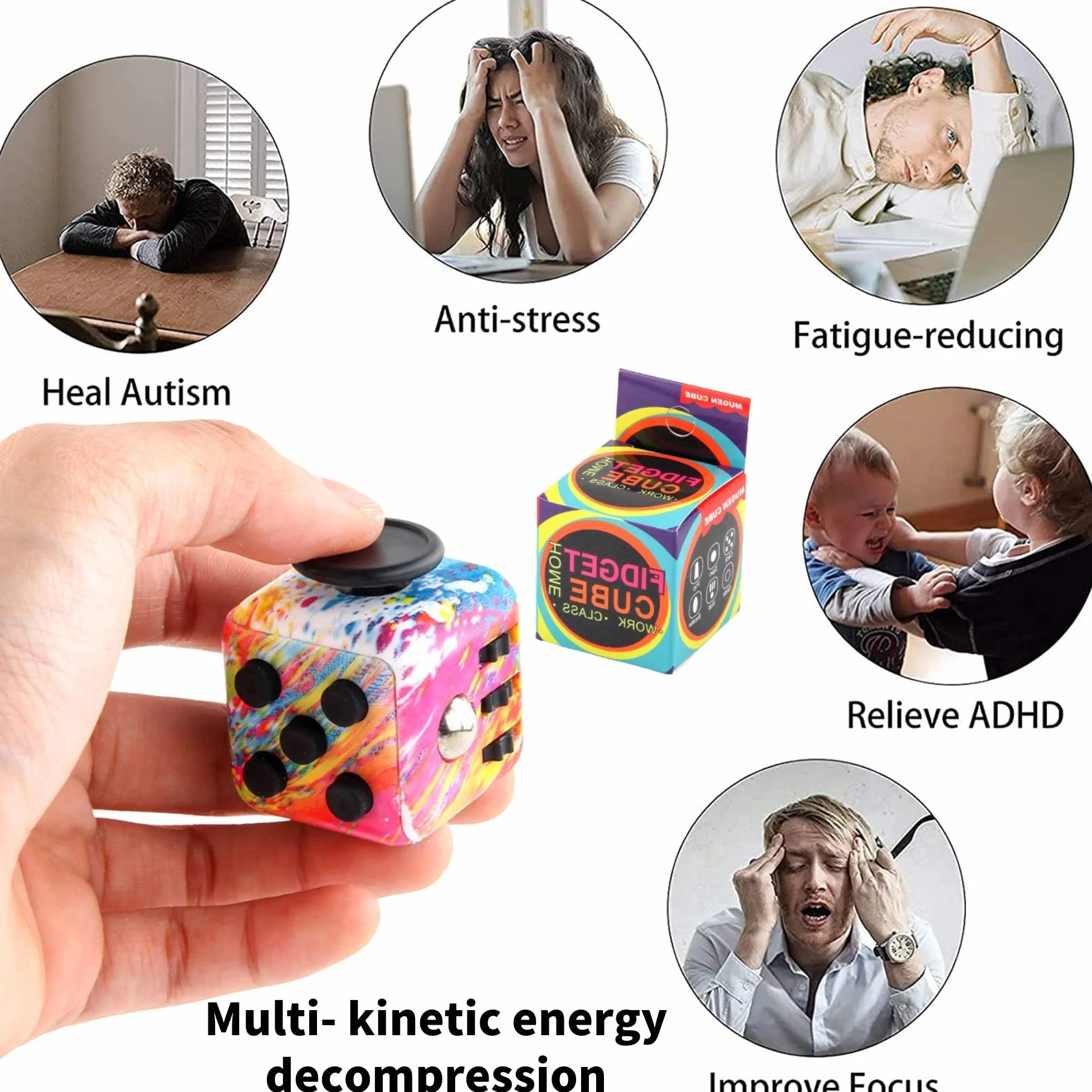 Yeefunjoy Zabawka antystresowa, kostka Fidget z 6 modułami kojącymi, zabawka Fidget z palcami, zabawka Fidget do nauki i pracy, prezent dla dorosłych, dzieci, nastolatków