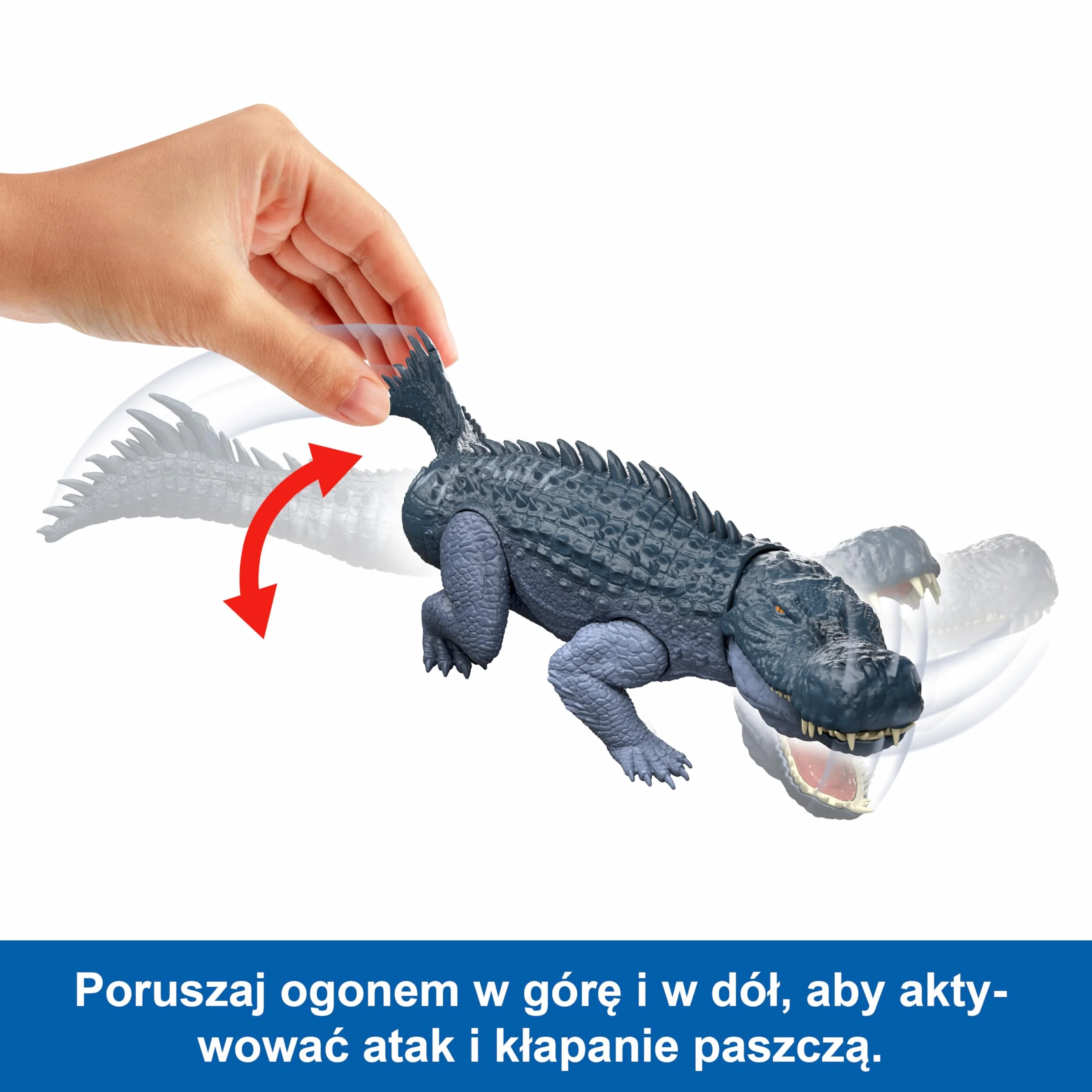 Mattel Jurassic World Rebirth Gigantyczny atak Purussaurus Figurka dinozaura z 2 atakami aktywowanymi ogonem, zabawka dinozaur dla dzieci, zabawa realna i wirtualna, JGB94