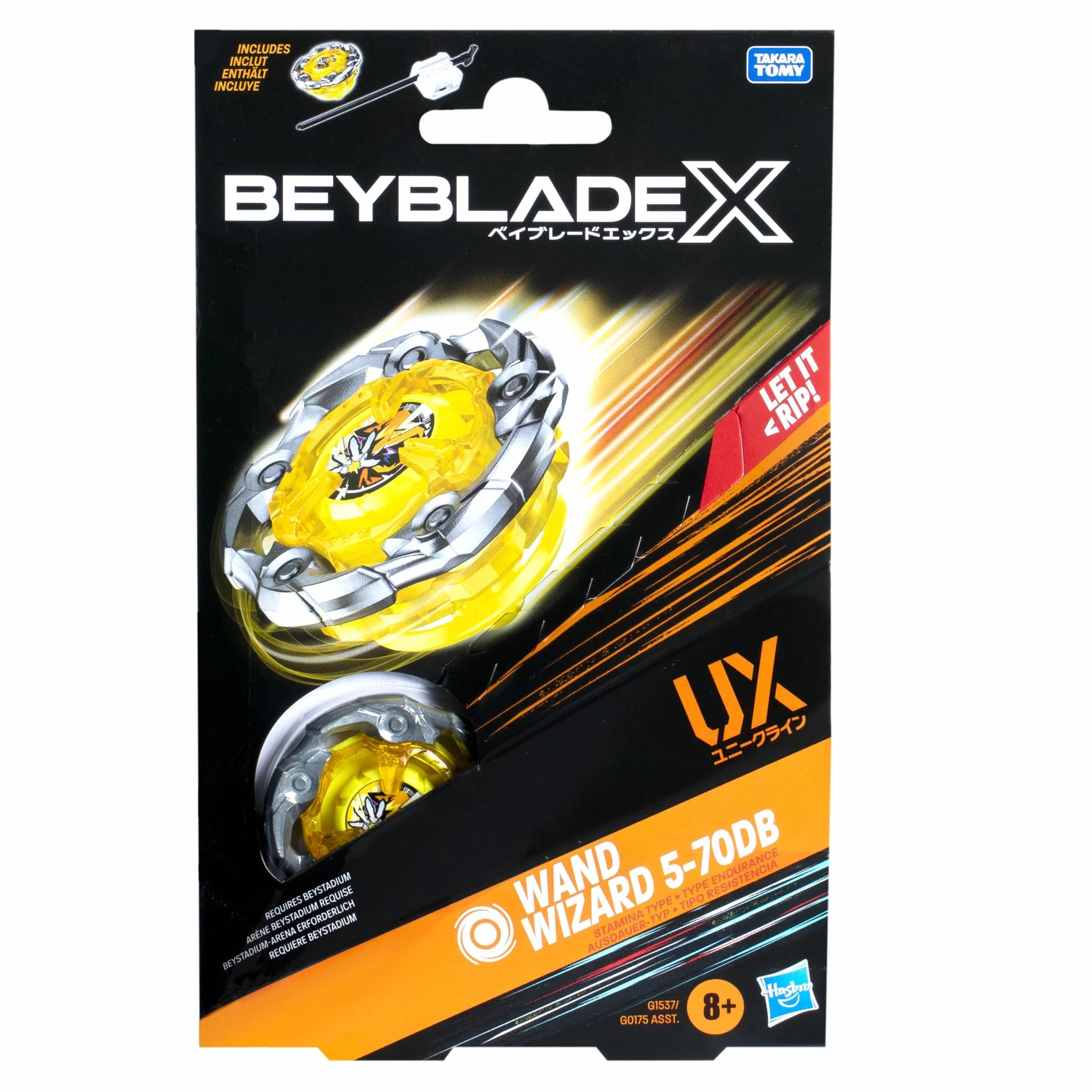 Pakiet startowy Beyblade X Wand Wizard 5-70DB UX, bączek i wyrzutnia