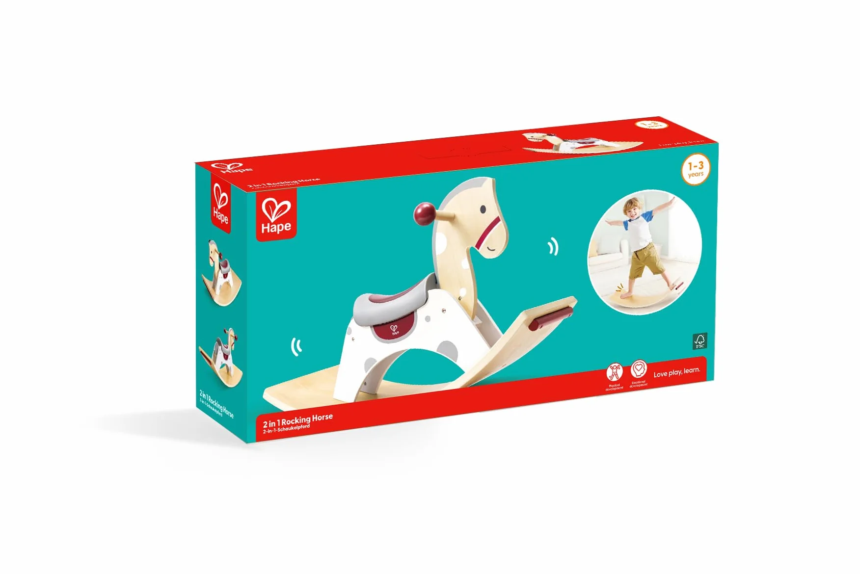 Hape Koń na biegunach 2 w 1, koń na biegunach i deska do balansowania, od 12 miesięcy