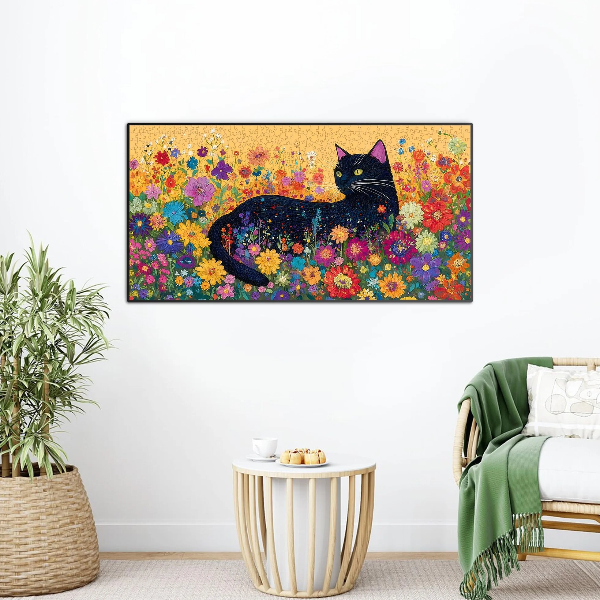 Bimkole Kwitnący Kot Puzzle Dla Dorosłych 1000 Elementów, Kwiat Puzzle Papierowe 1000 Elementów – Zabawna I Wymagająca Układanka Dekoracyjna Dla Całej Rodziny, 80 X 41 cm