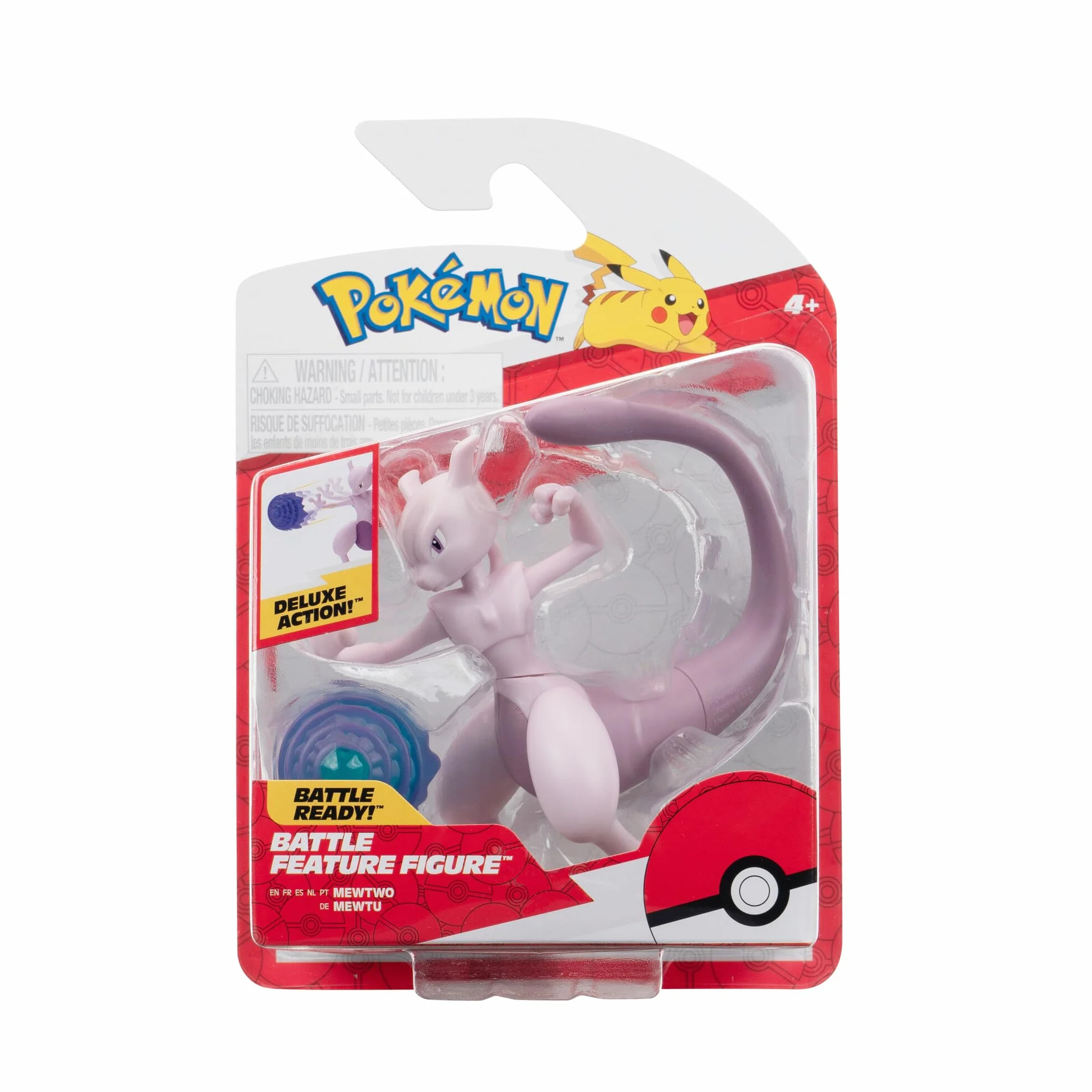 Pokémon PKW3370 - Battle Feature Figure - Mewtu, oficjalne ruchome figurki, 11,5 cm