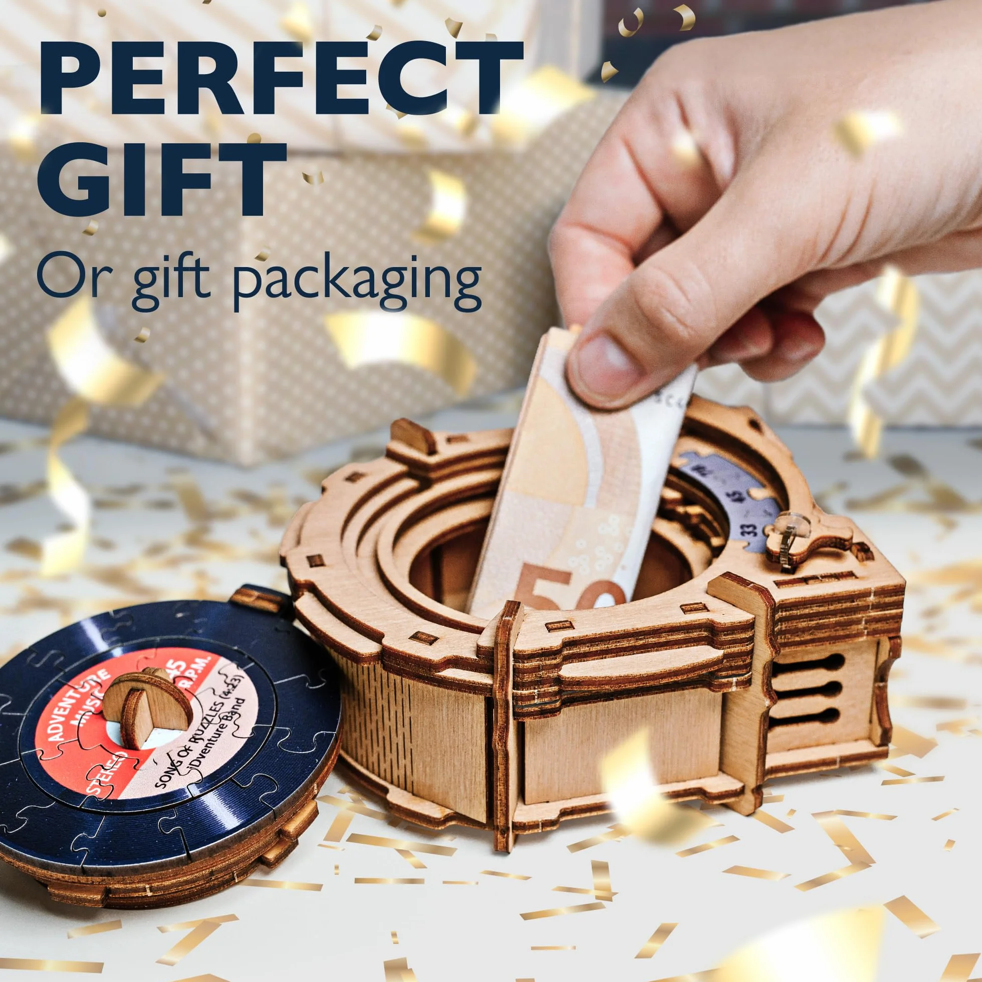 iDventure Cluepuzzle Record Player - pudełko z puzzlami z układanką - gra Escape Room - pudełko na prezent - skrzynia skarbów - drewniane puzzle 3D - sekwencyjne pudełko z puzzlami dla dorosłych