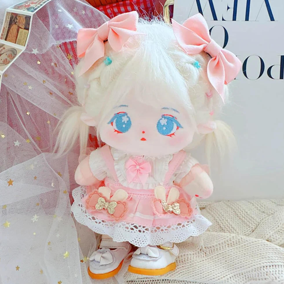 niannyyhouse 20 cm pluszowe ubrania dla lalek różowe nakrycie głowy koszula spódnica 20 cm miękka wypchana pluszowa zabawka przebranie