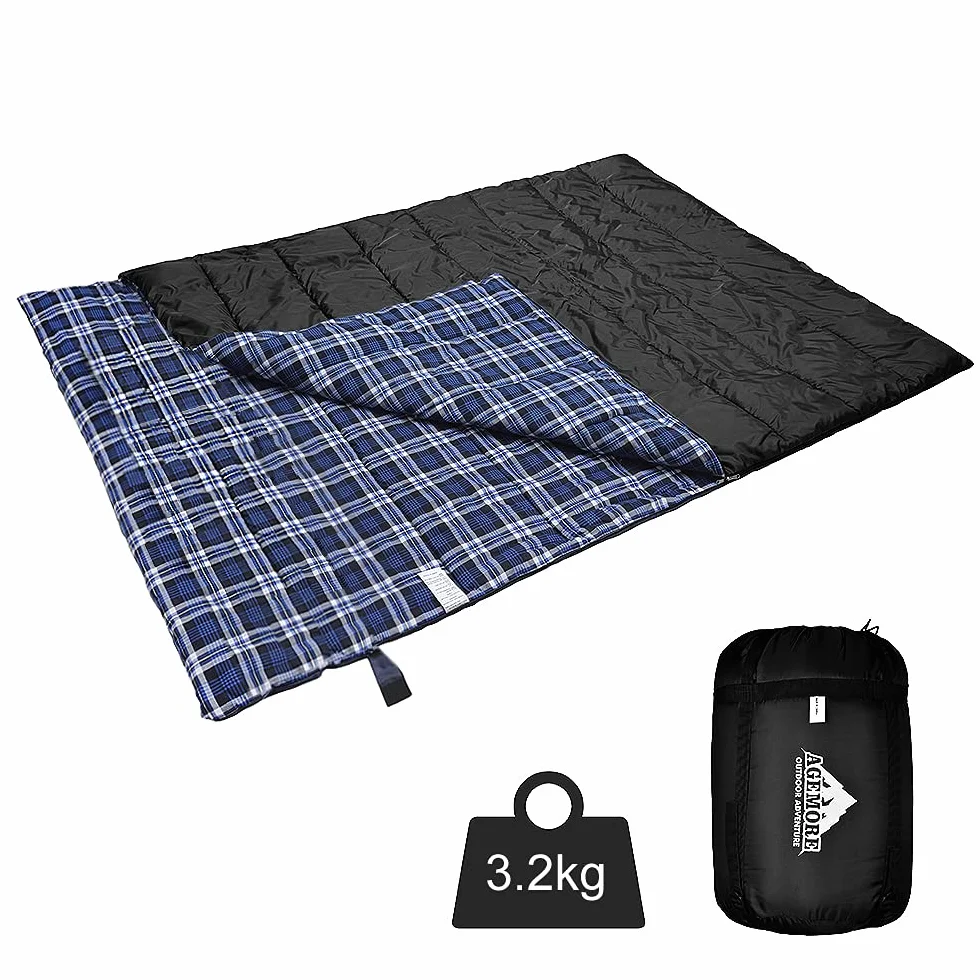 Podwójny śpiwór z flaneli bawełnianej na kemping, wędrówki lub wędrówki. Queen Size 2 osobowy wodoszczelny śpiwór dla dorosłych lub młodzieży. Do samochodów ciężarowych, namiotu lub śpiwora, lekki