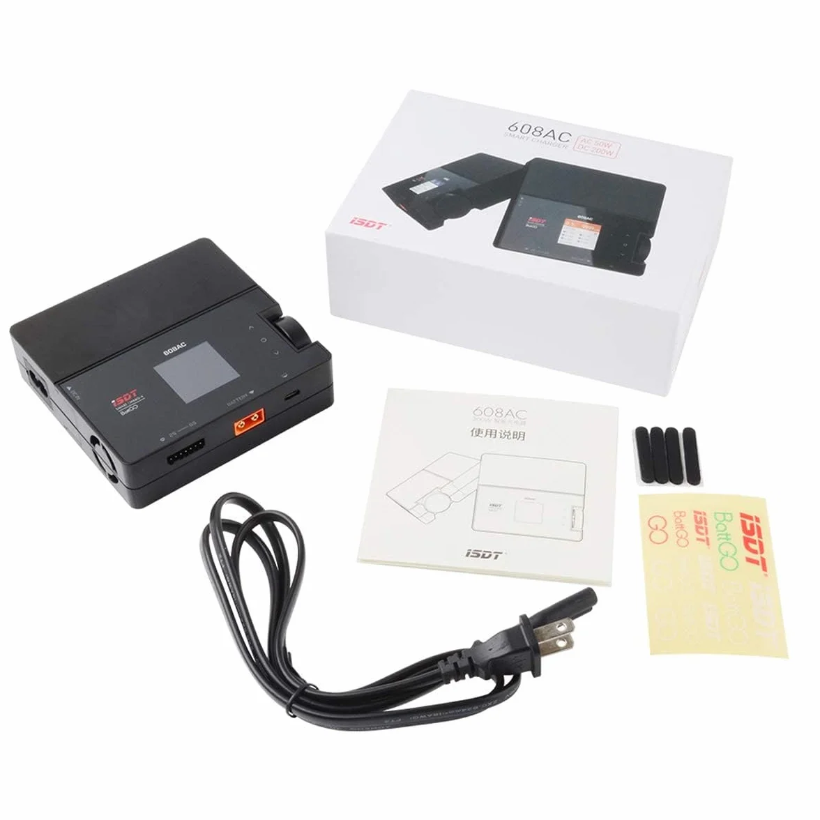 ISDT 608AC Lipo ładowarka, 50 W/DC, 200 W, Dual Mode RC ładowarka ze zdejmowanym zasilaczem, inteligentna ładowarka do Life, Lilon, LiPo, LiHv 1-6S/Pb 1-12S/NiMH 1-16S akumulatory z funkcją