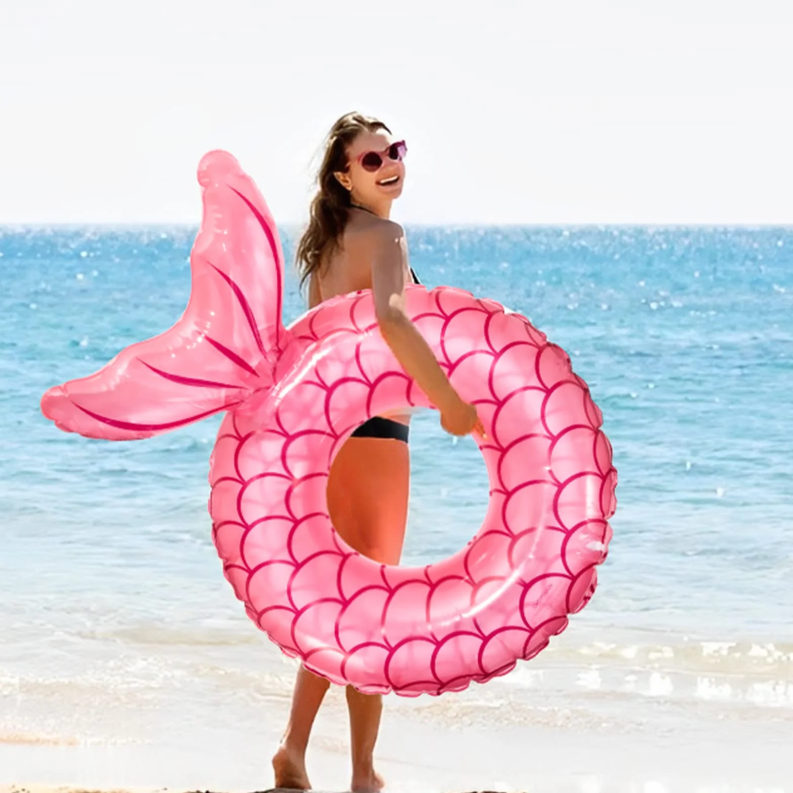 Nadmuchiwane koło do pływania dla dorosłych, duże, w kształcie ogona syrenki, przezroczysty basen, trwały pierścień, letni basen, na plażę, imprezę, zabawka