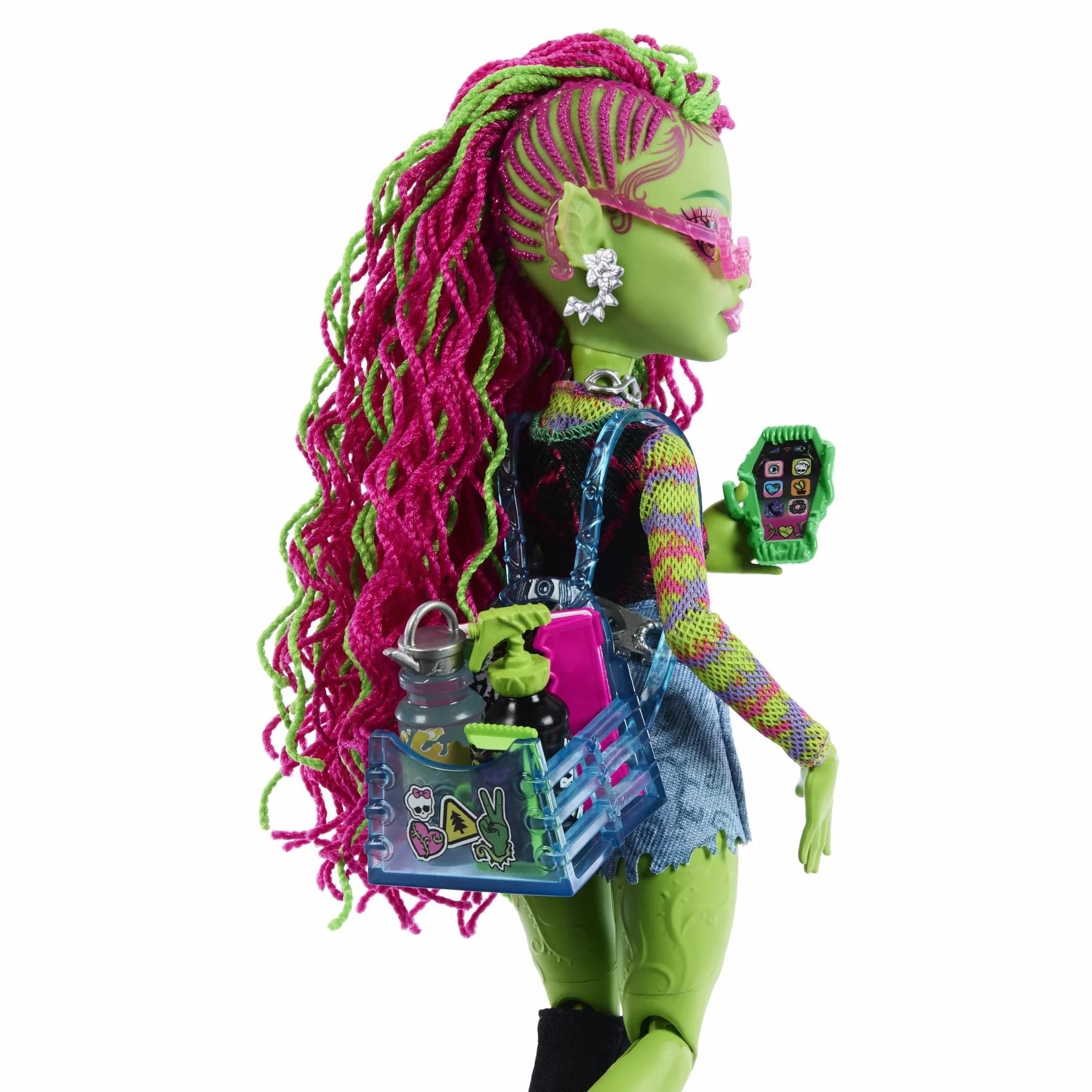 Monster High Venus McFlytrap Lalka + kotek Chewlian oraz akcesoria, takie jak plecak, notes i „przekąski”, HRP81