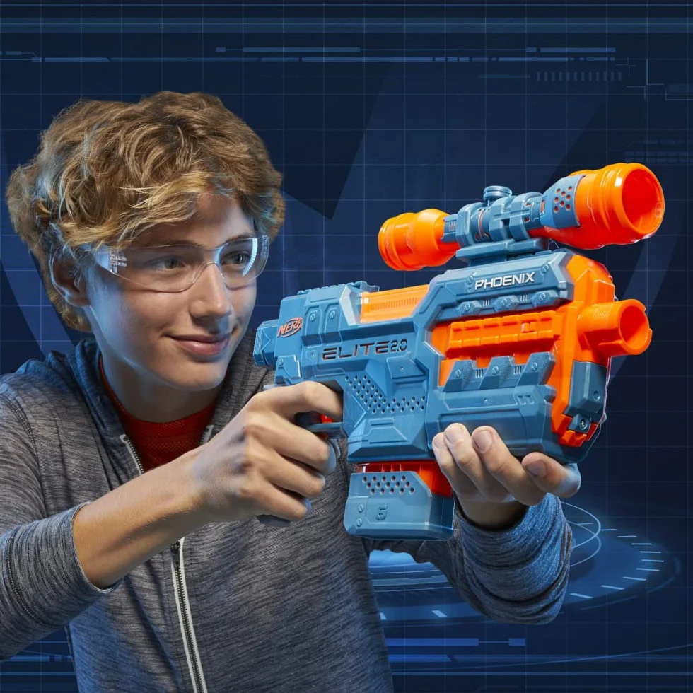 Nerf Blaster z napędem Elite 2.0 Phoenix CS-6, 12 Nerf Rzutki, teleskop, magazyn klipów, z opcjami rozszerzenia
