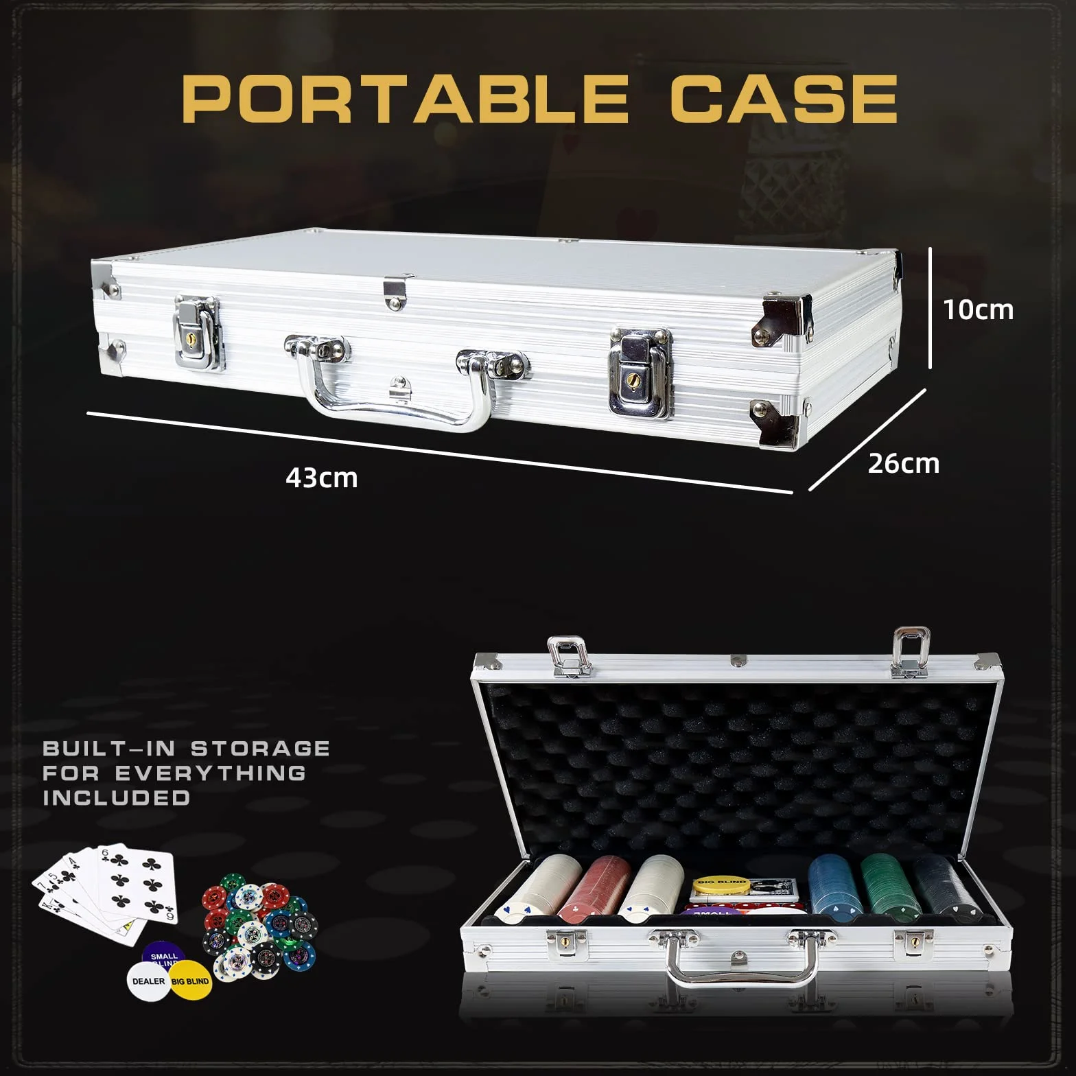 CCLIFE Zestaw żetonów do pokera 600 sztuk w aluminiowym futerale z kartami i kostkami