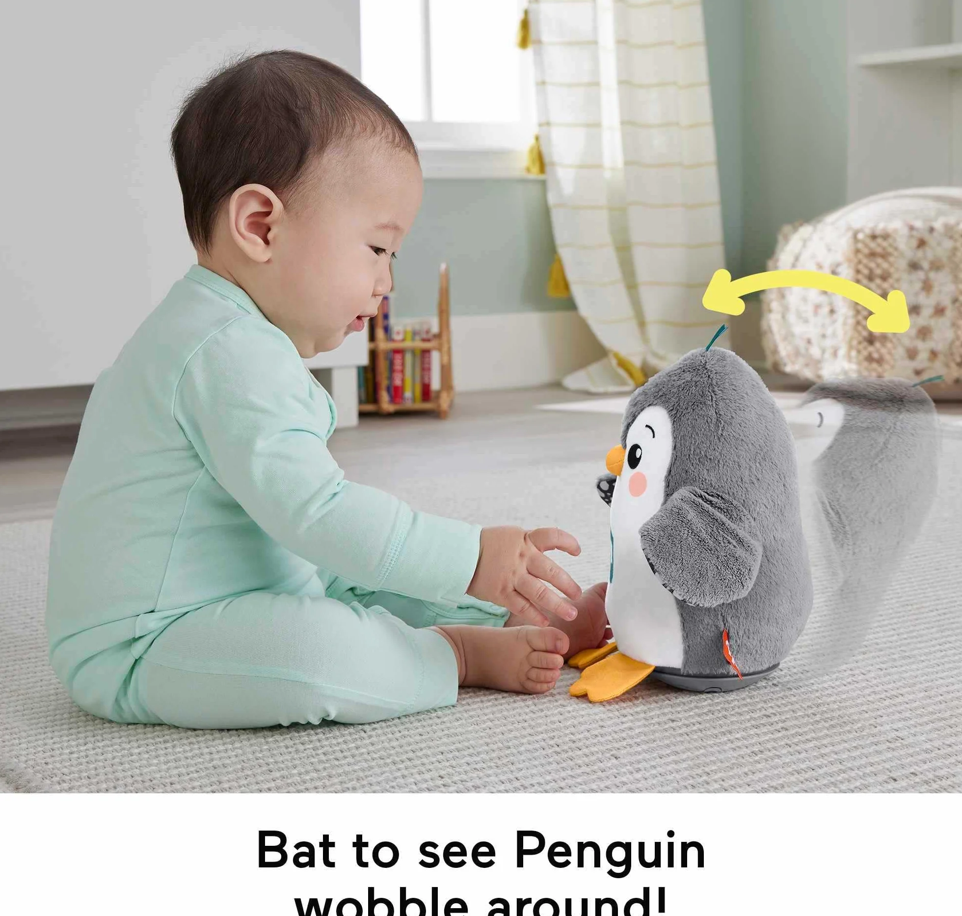 Fisher-Price Muzyczny Pingwinek Kiwaczek – Miękka zabawka dla niemowląt do zabawy, z muzyką oraz ruchami machania skrzydeł oraz kiwania, zabawka sensoryczna dla maluszków HNC10