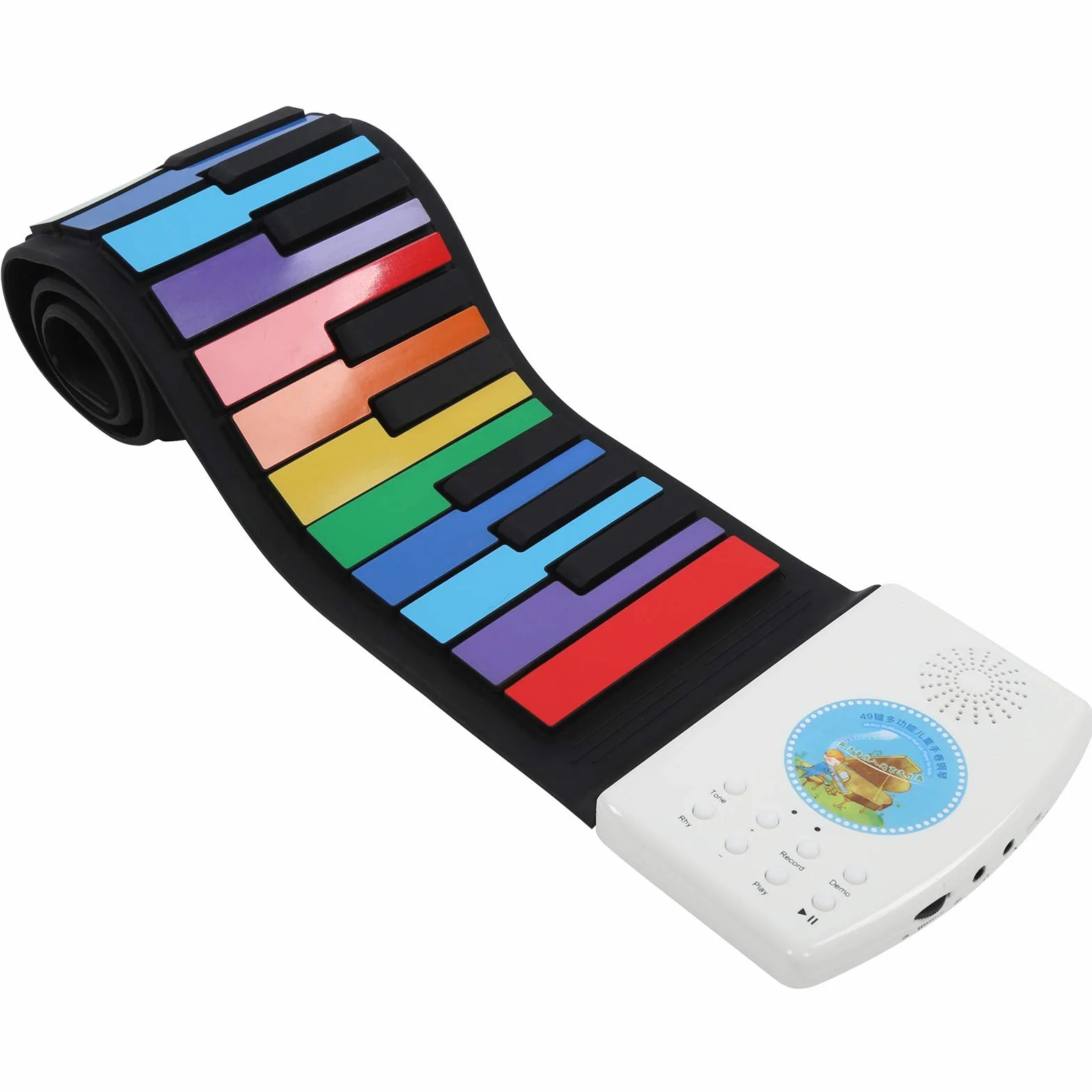 Roll Up Piano, Silikonowe 49 Klawiszy Roll Up Piano Rainbow Color Ręcznie Rolowane Klawiatury Fortepianowe Świąteczny Urodzinowy