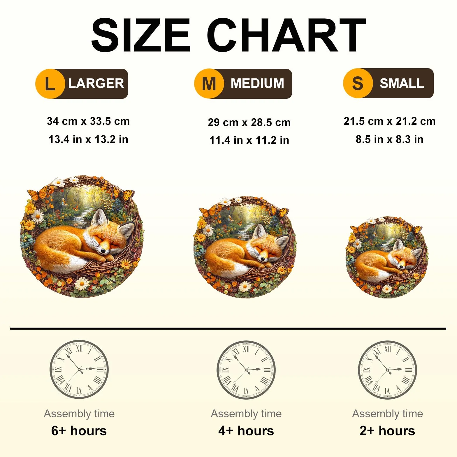 Drewniane puzzle dla dorosłych leniwy mały lis - 200 elementów, okrągłe puzzle, pudełko na prezent, dekoracja ścienna (dorośli/dzieci)