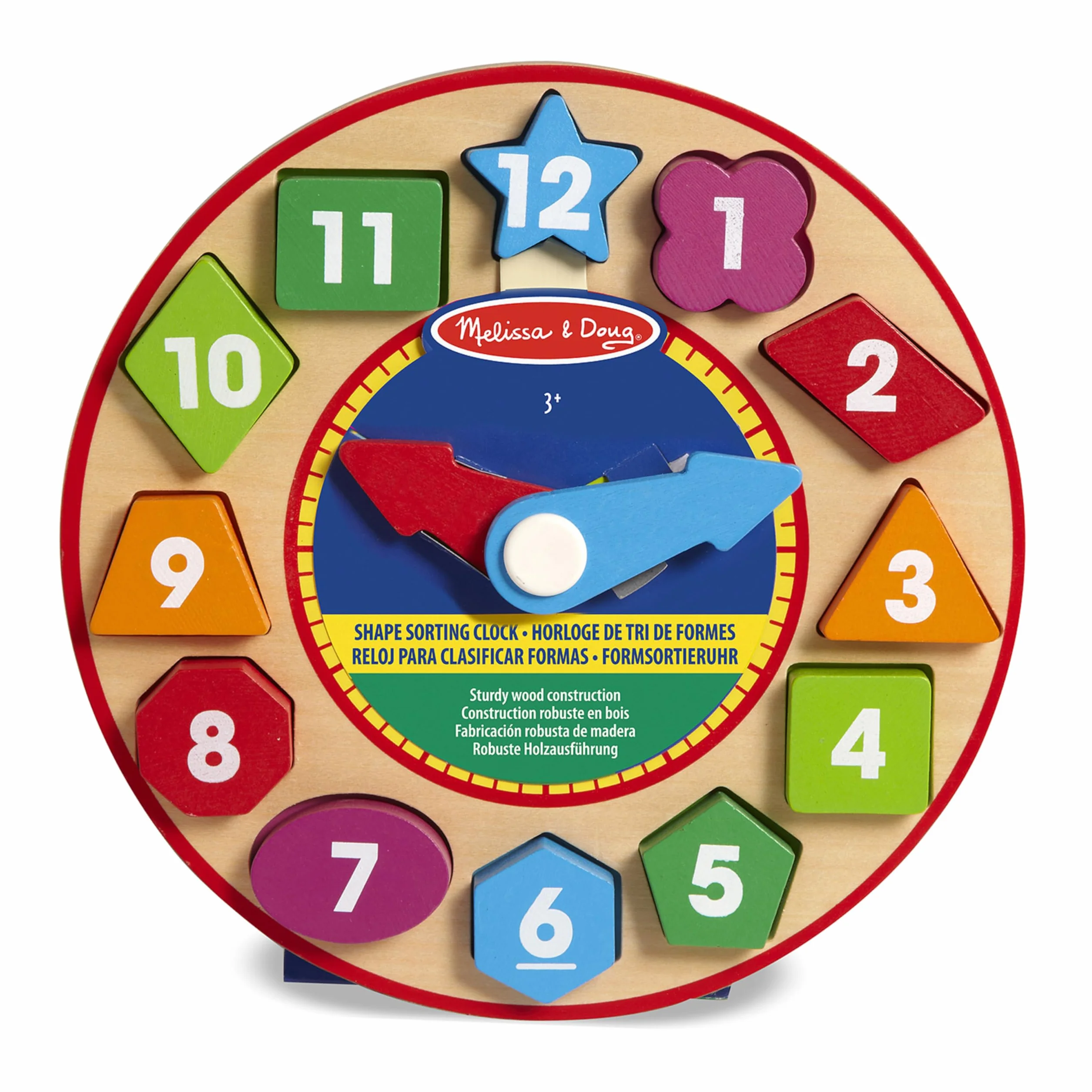 Melissa & Doug – zegar do sortowania kształtów (zabawka rozwojowa, solidna drewniana konstrukcja, umiejętność rozwojowa podawania godziny)