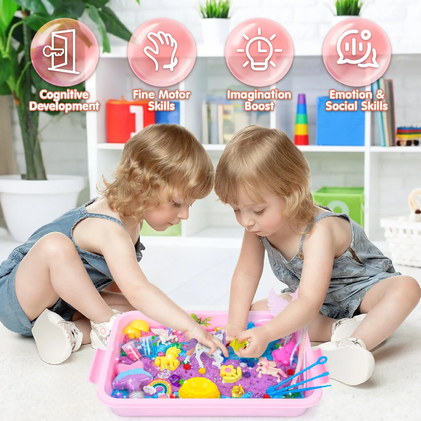 snookids Kolorowy magiczny piasek z naturalnego wosku pszczelego dla dzieci 690 g, zestaw piaskowy z 24 foremkami, 3 jednorożce, pudełko do przechowywania, sensoryczna zabawka dla dzieci 3, 4, 5, 6, 7