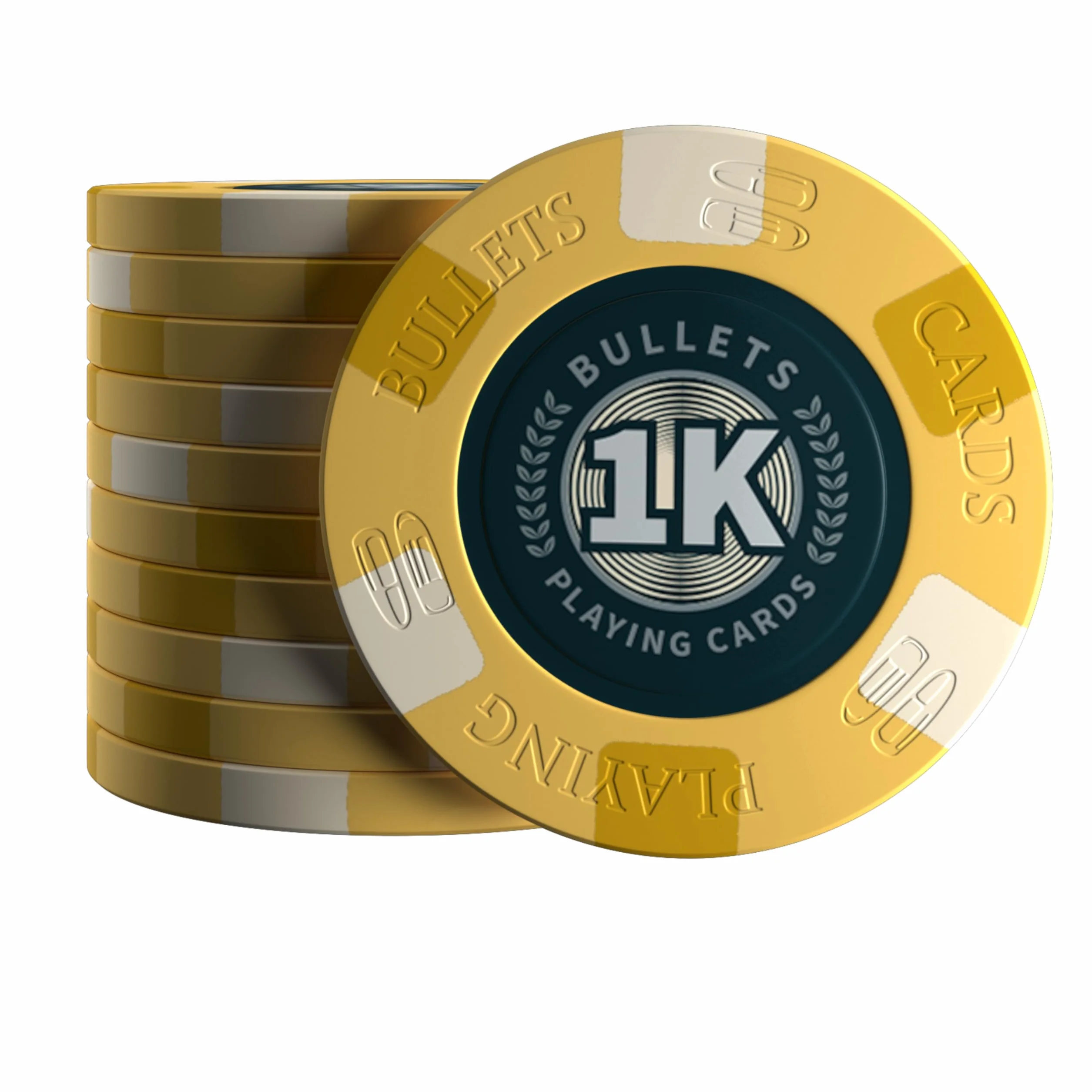 Bullets Playing Cards, 25 x ceramiczny żeton do pokera Richie, wartość 1k (1000), do zestawu do pokera, 10 g, średnica 4 cm (żółty)