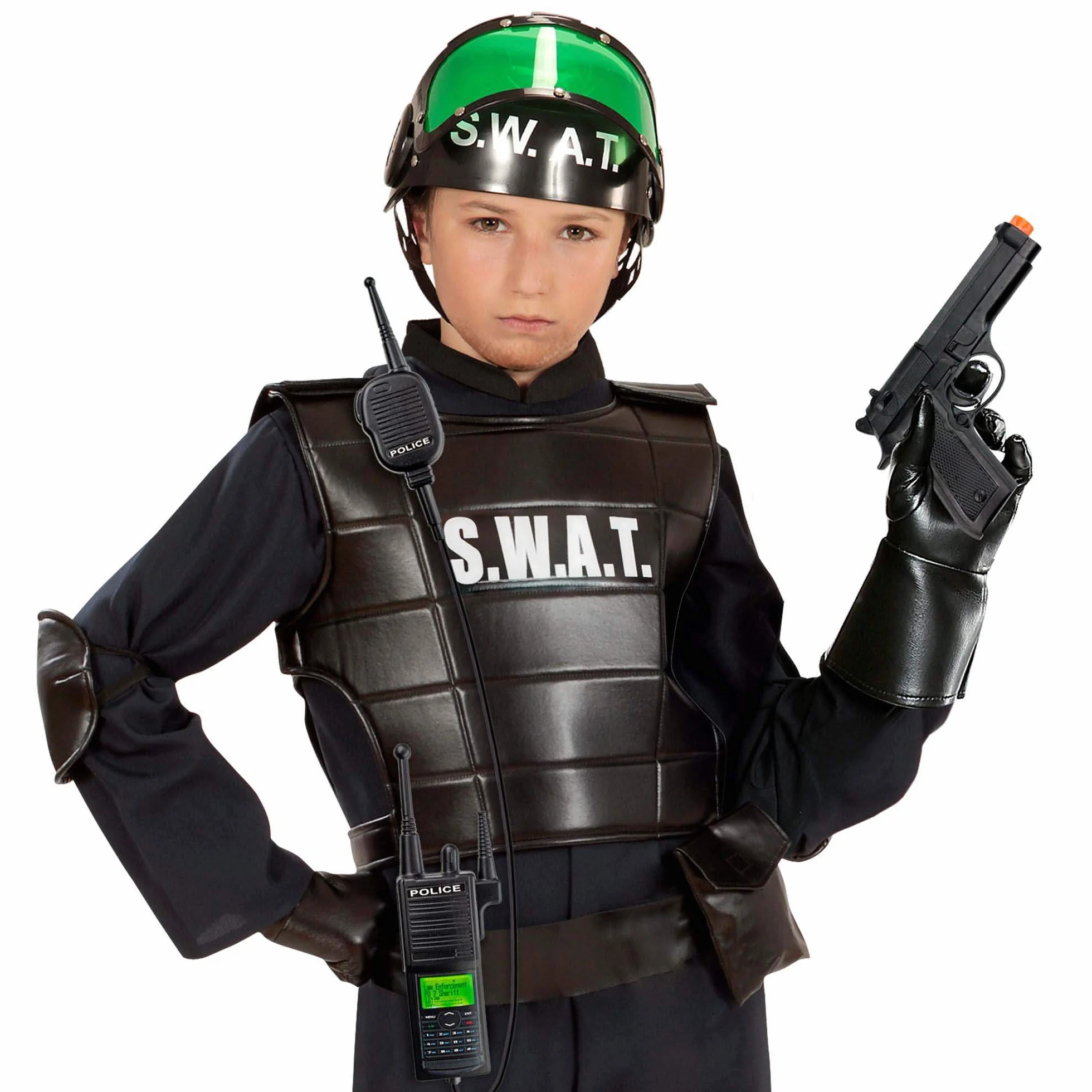 W WIDMANN MILANO Party Fashion - 28227 - Akcesoria kostiumowe S.W.A.T. dla dzieci, kask, pistolet i radio, czarne, SEK, karnawał, impreza tematyczna