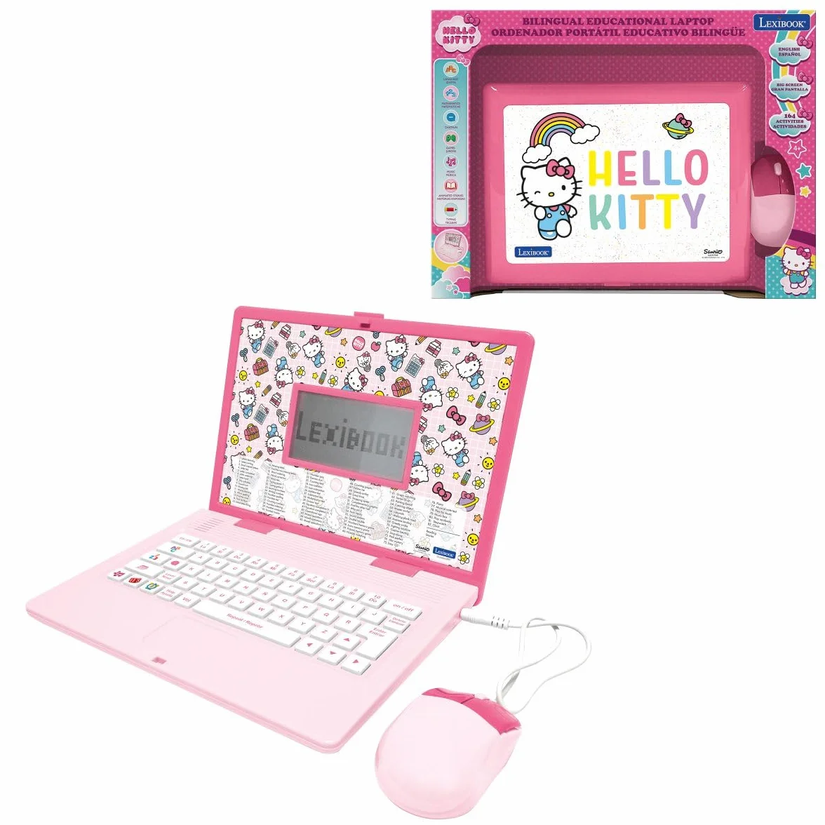 LEXIBOOK Hello Kitty dwujęzyczne przenośne urządzenie edukacyjne angielski/hiszpański 164 zajęcia JC598HKi2