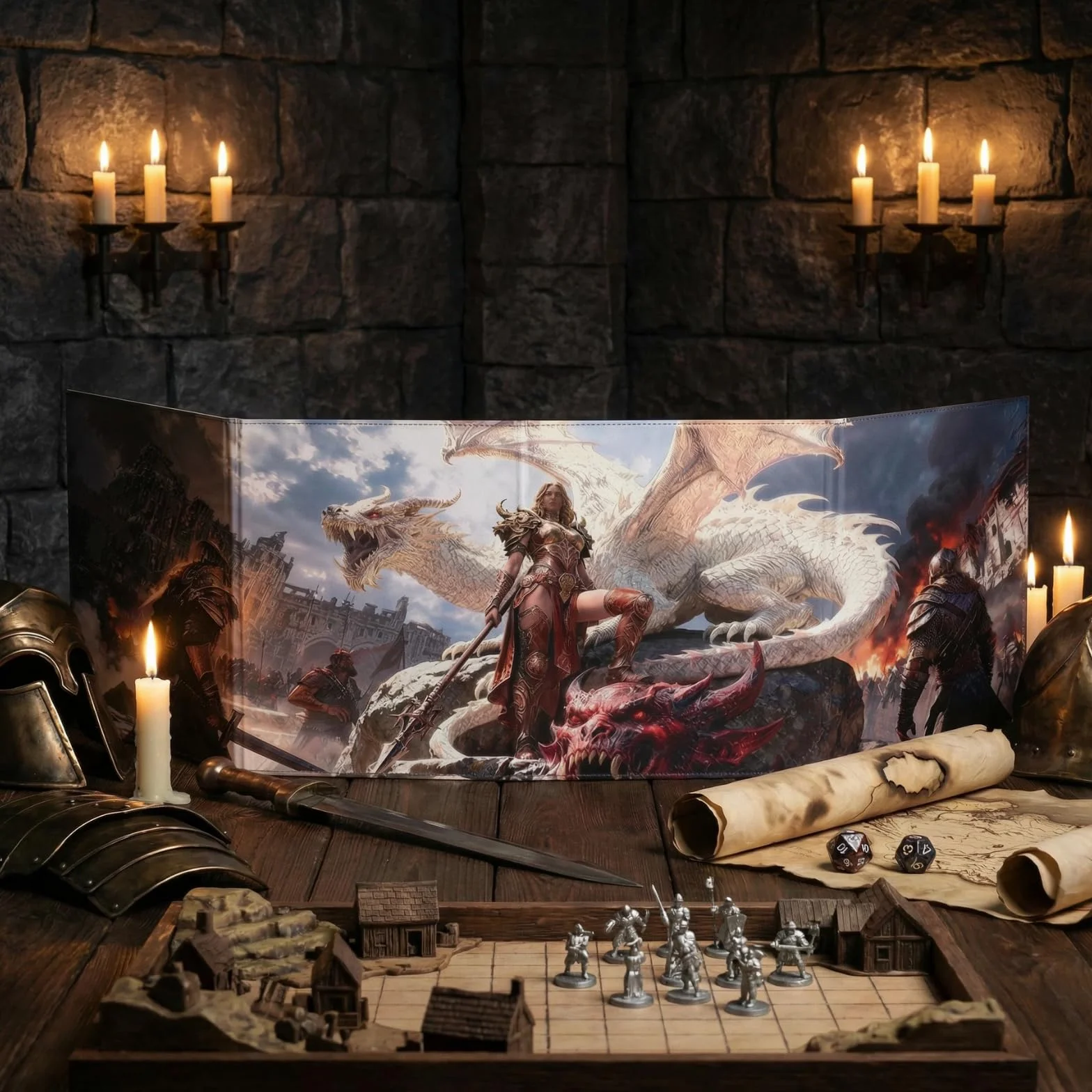 DND 5e DM ekran 8-panelowy sztuczna skóra deluxe z kołyszącymi się kieszeniami na mokro i Dungeon Master Cheat Sheets Dungeons and Dragons GM Terrain Accessories D&D prezent dla mistrzów gier TTRPG