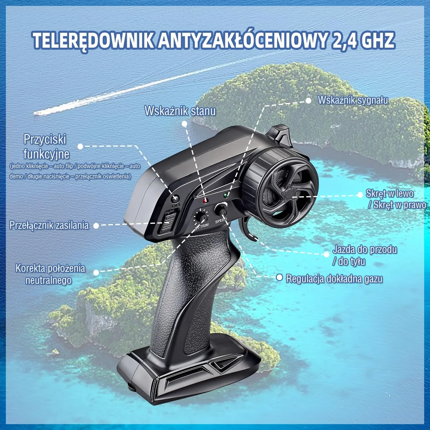 Zdalnie sterowana łódź ze światłem LED, 25 km/h, zdalnie sterowana łódź dla dzieci, 2,4 GHz Speedboot z 2 bateriami do 40 minut odtwarzania, RC Speedboot prezent dla dzieci w wieku od 6 do 8 lat