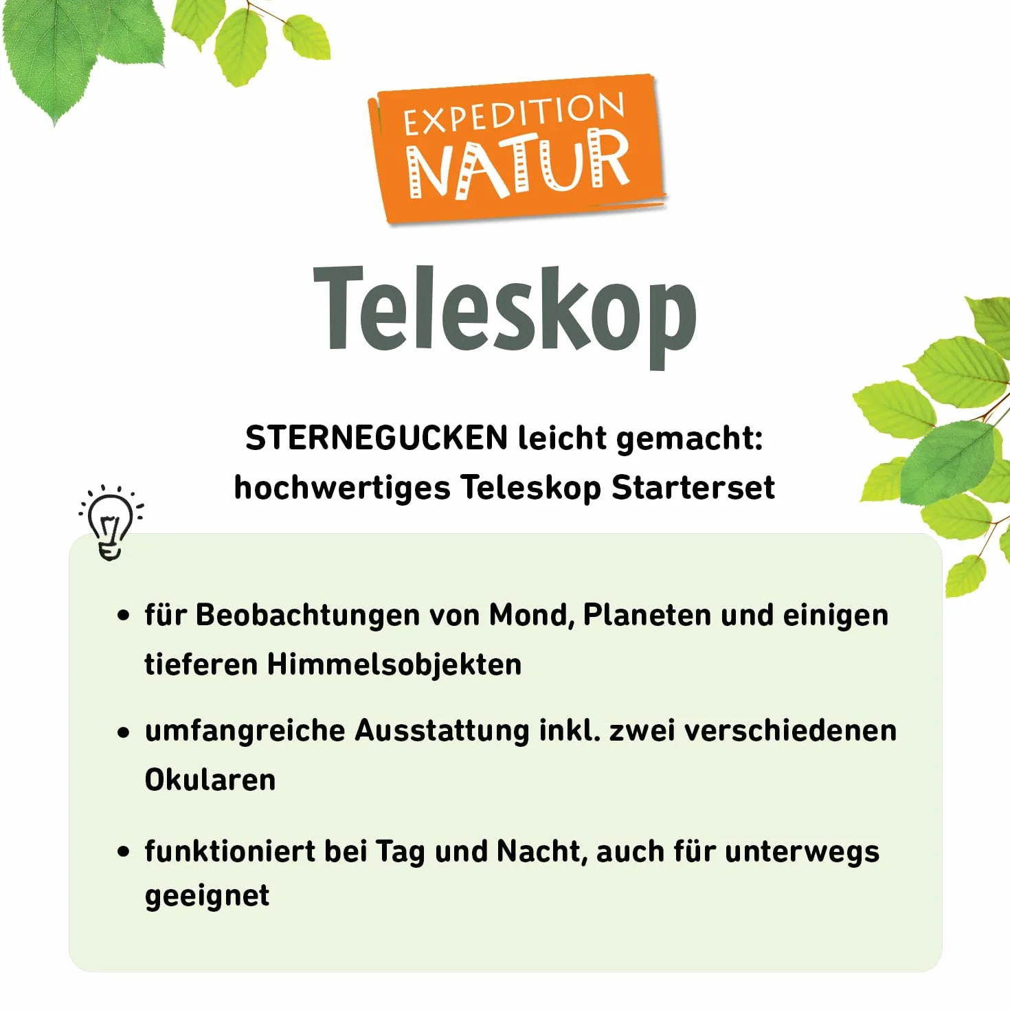 moses. Expedition Natura teleskopowy, zestaw startowy dla dzieci z powiększeniem do 90-krotnego powiększenia, teleskop dla początkujących ze statywem, przenośny teleskop outdoorowy do podróży