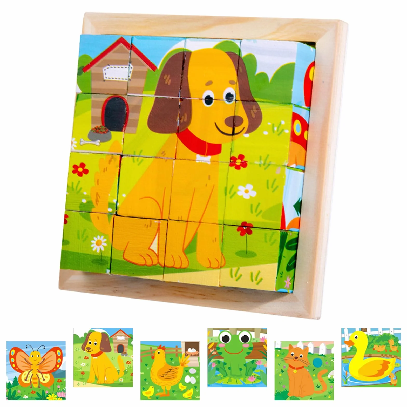 Montessori puzzle drewniane 3D 6 w 1 edukacyjna zabawka dla dzieci od 1 lat
