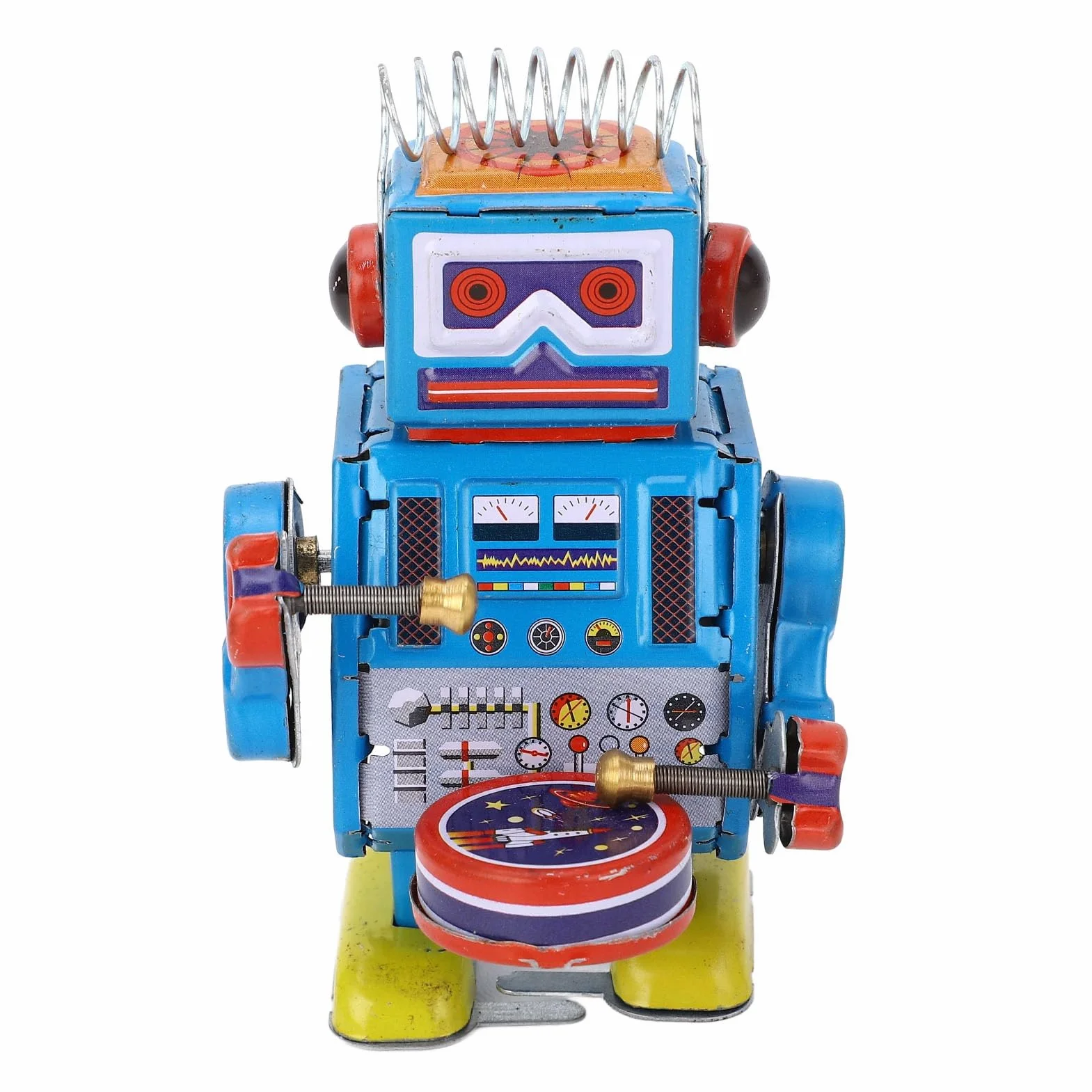 Vintage Metalowy Robot Bębniący z Cyny, Nakręcany Vintage Robot Blaszana Zabawka, Kreatywna Wiosna Mechaniczna Robot Bębniący do Kolekcji, Boże Narodzenie, Impreza,