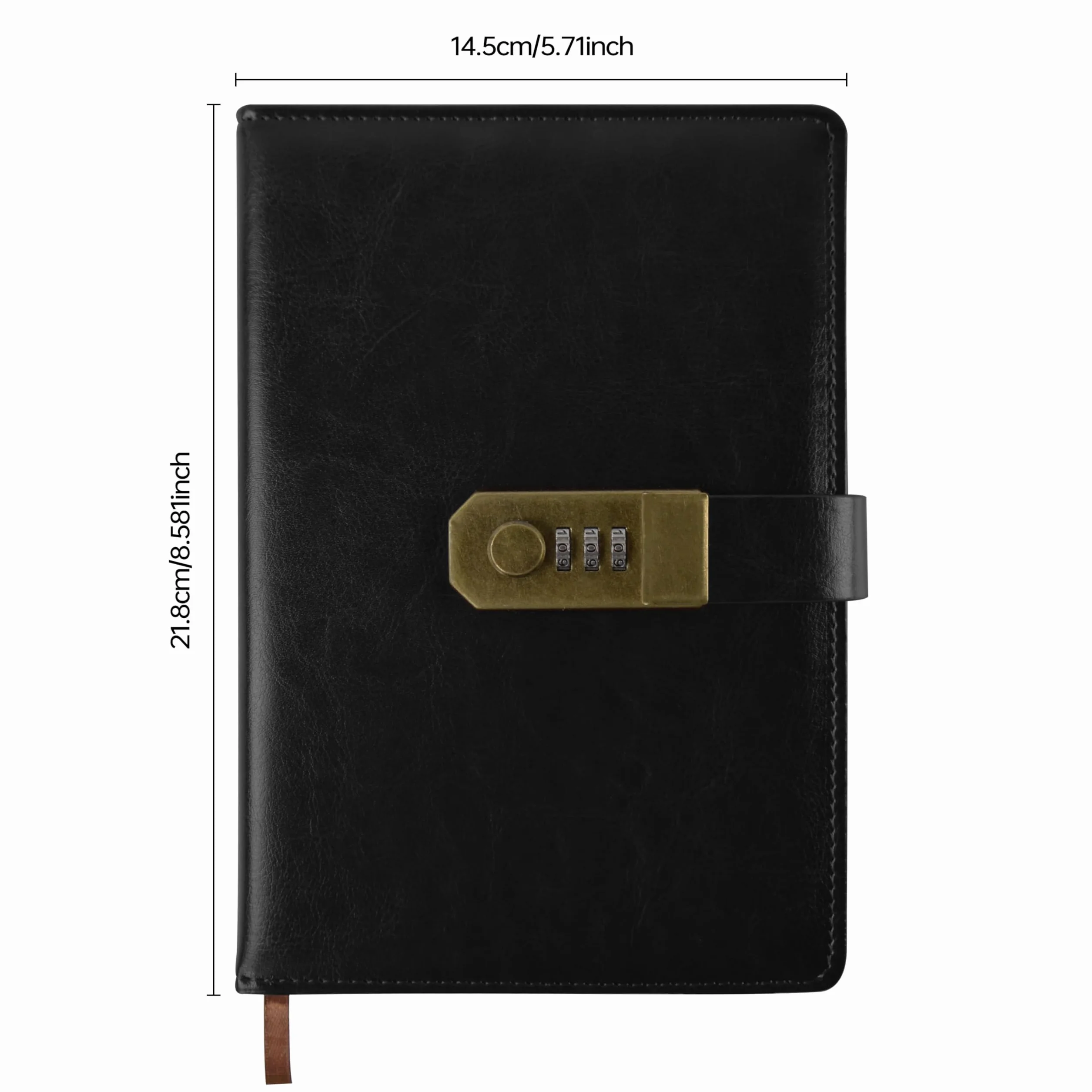 Diary with Lock, A5 PU Leather Diary with Code 200 Pages, 100Gsm Paper, Vintage Reading Journal Diary with Lock for Women & Men, (Czarny)