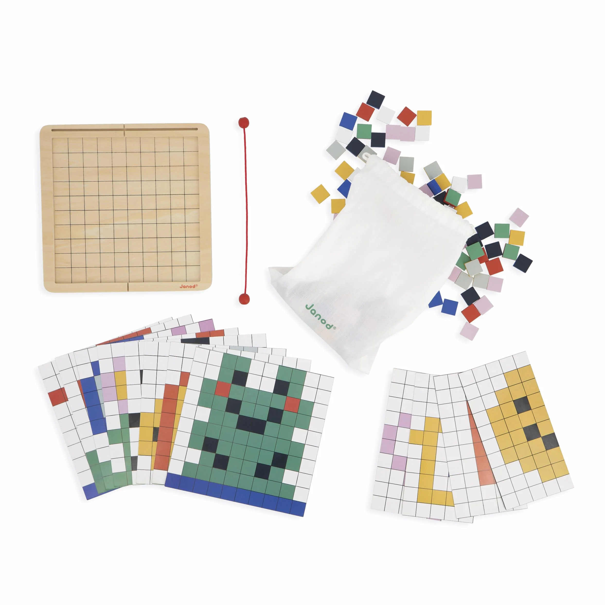 Janod Symétrie & Codage-4 Modes de Jeu-12 Modes à Reproduceire-Idéal Préparation Maternelle et Petite Section Zabawka edukacyjna dla dzieci - wyprodukowana z drewna FSCTM - od 5 lat - J05093, J05093