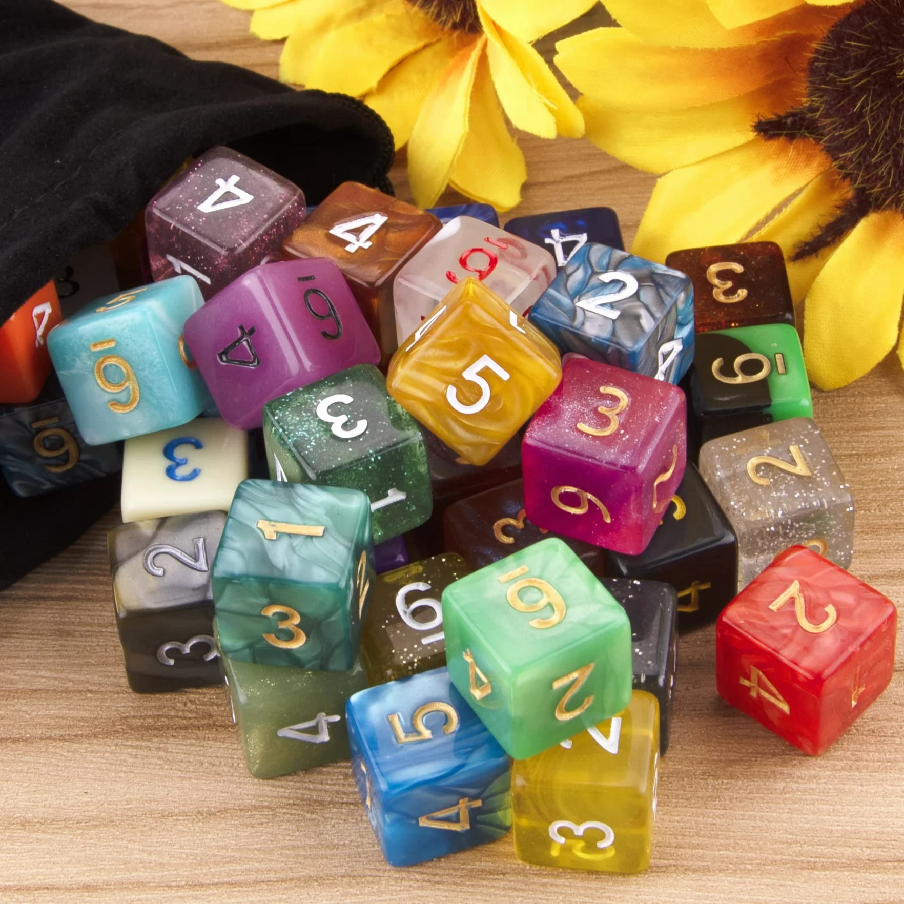 SIQUK Zestaw 42 kolorowych kości 6-stronnych do DND, MPG, MTG, Dungeons & Dragons