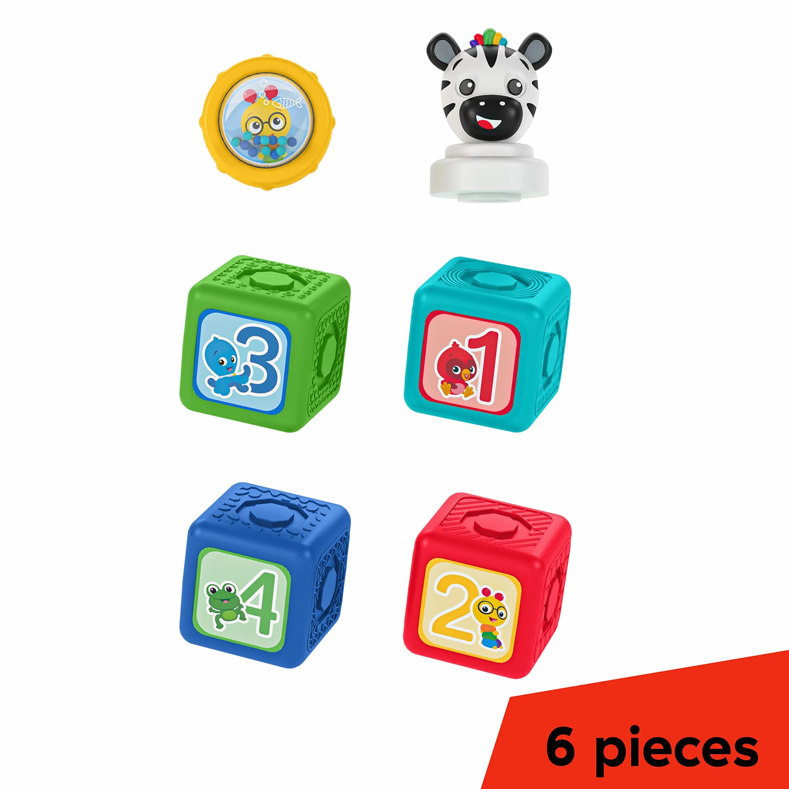 Baby Einstein Connectables Add & Stack Montessori magnetyczne bloki aktywności, w wieku od 6 miesięcy (6 sztuk), wielokolorowe, 16657