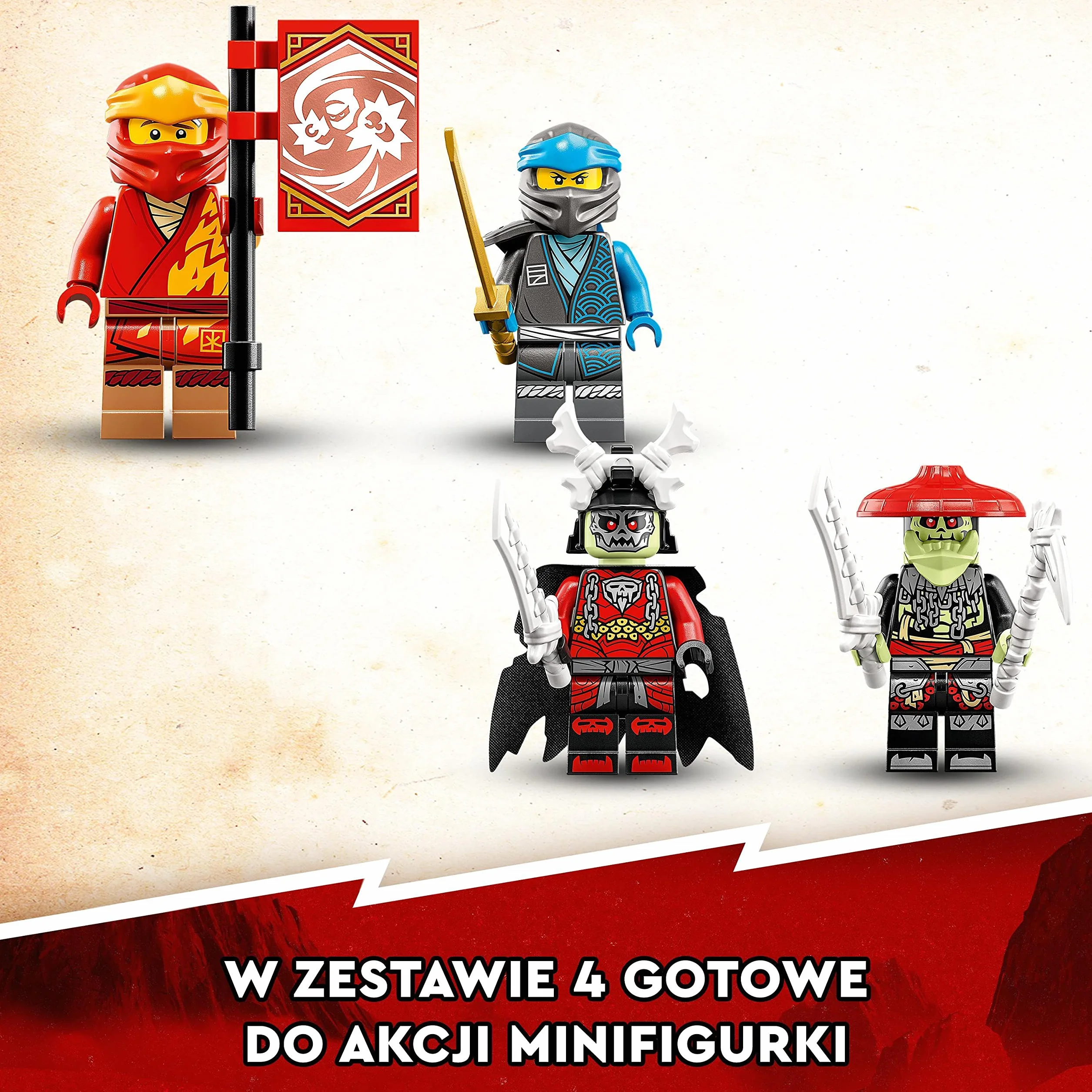 LEGO 71783 NINJAGO Jeździec-Mech Kaia EVO, Motocykl Ninja do Ulepszania, Figurka Mecha i 4 Minifigurki, Zabawki do Kolekcjonowania dla Dzieci od 7 Lat