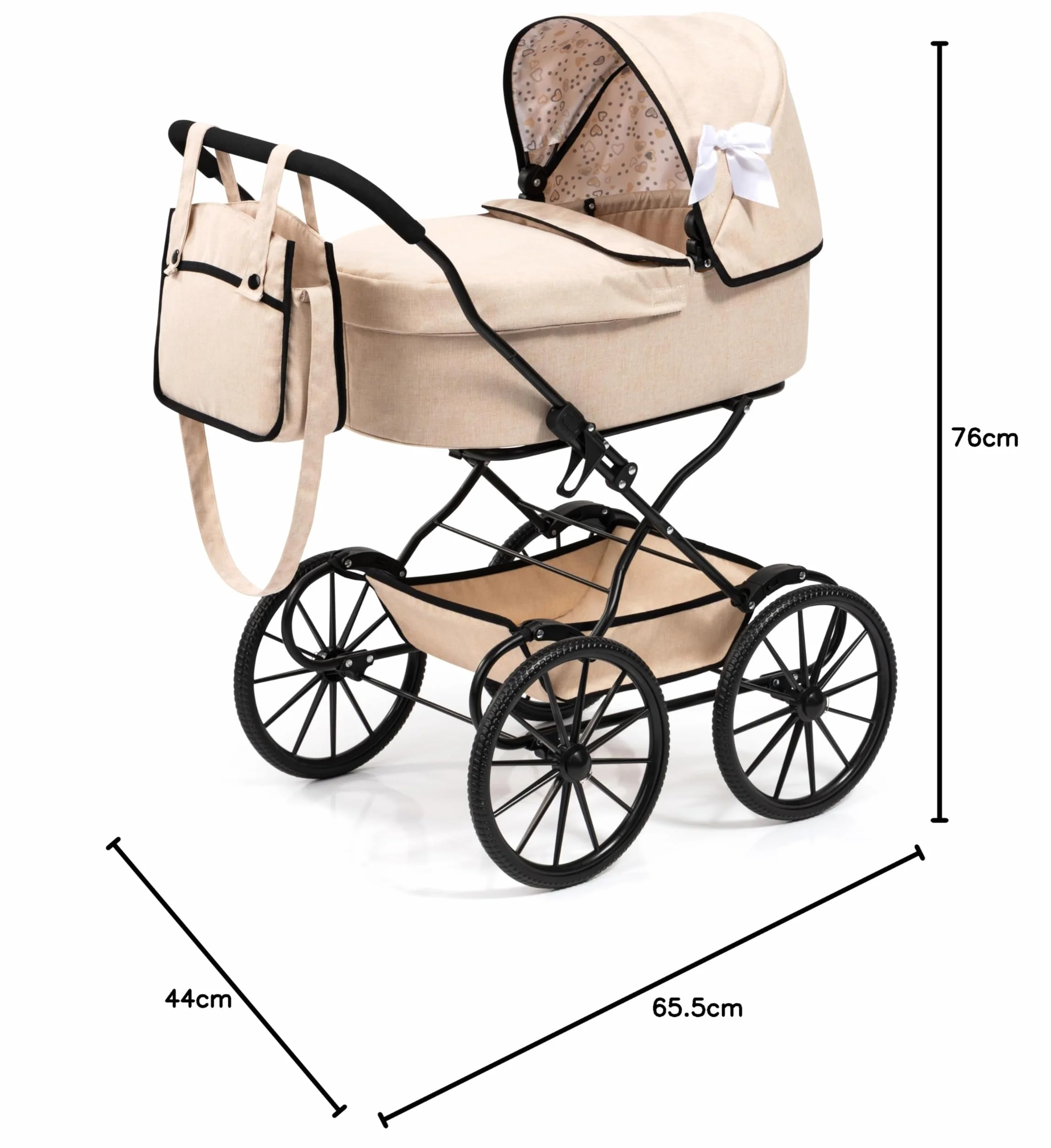 Bayer Design 14375AA Wózek dla lalek nostalgiczny, klasyczny, z koszem, torbą