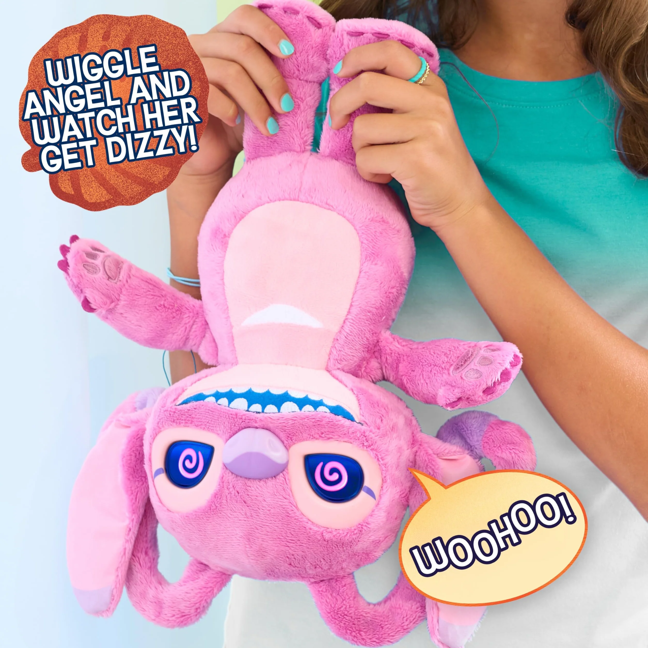 Disney Stitch Angel Many Moods 14-inch Interactive Plush, 50+ Sounds & Effects, Expressive LCD Eyes Show Her Moods, Toy for Fans, Girls, Boys, Kids 3 and Up by Just Play