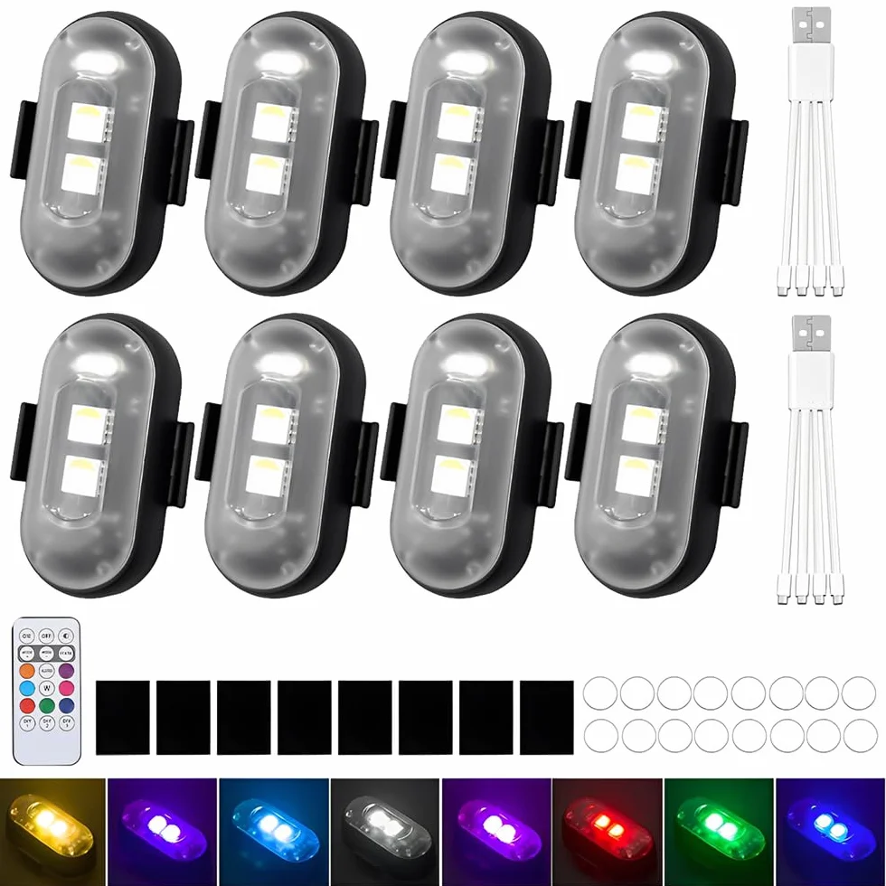 bezprzewodowe światła LED, 8 sztuk, stroboskop, światło do drona, 8 kolorów, lampa błyskowa LED z pilotem zdalnego sterowania, lampa błyskowa LED do samolotu, Flylights, oświetlenie podwozia do