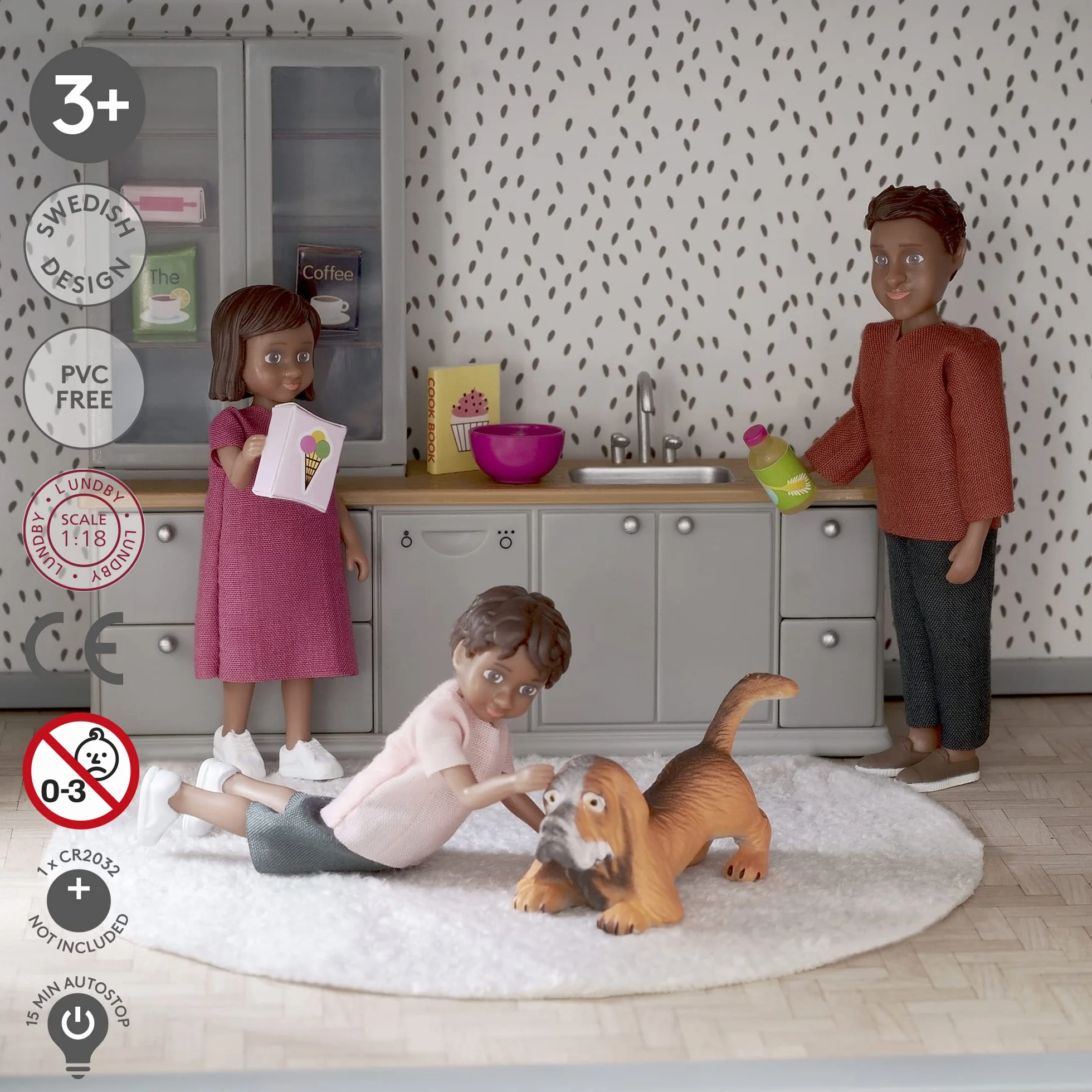 Lundby Zestaw mebli do domku dla lalek - 8 sztuk miniaturowych - Podświetlane akcesoria do domku dla lalek - Meble do domku dla lalek - Meble do domu dla lalek