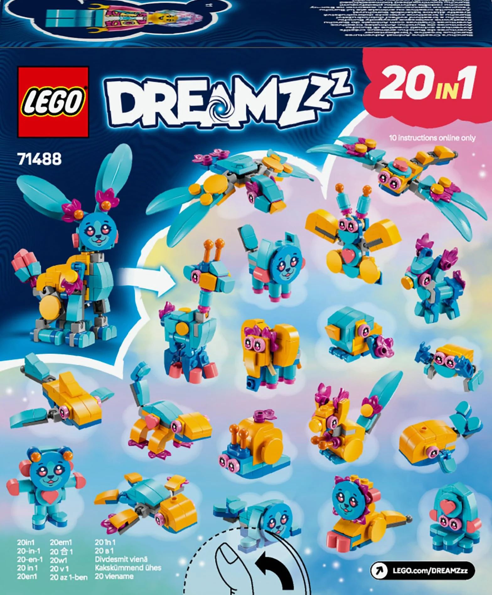 LEGO DREAMZzz Kreatywne Zwierzęce Przygody Bunchu, Zabawka dla Dziecka do Zbudowania, 20 Opcji, w tym Ruchoma Figurka Królika, Minifigurka Izzie, Prezent dla 7-latki, dla Dziewczynki i Chłopca, 71488