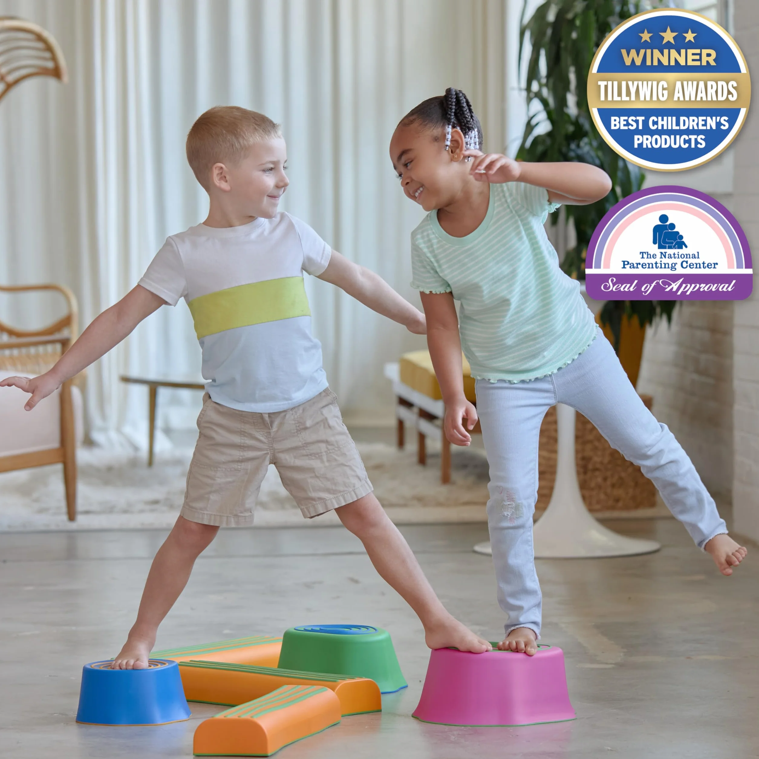 edxeducation Step-a-Trail - 6 Piece Backyard Obstacle Course for Kids - Indoor and Outdoor - Build Coordination and Confidence - Physical and Sensory Play