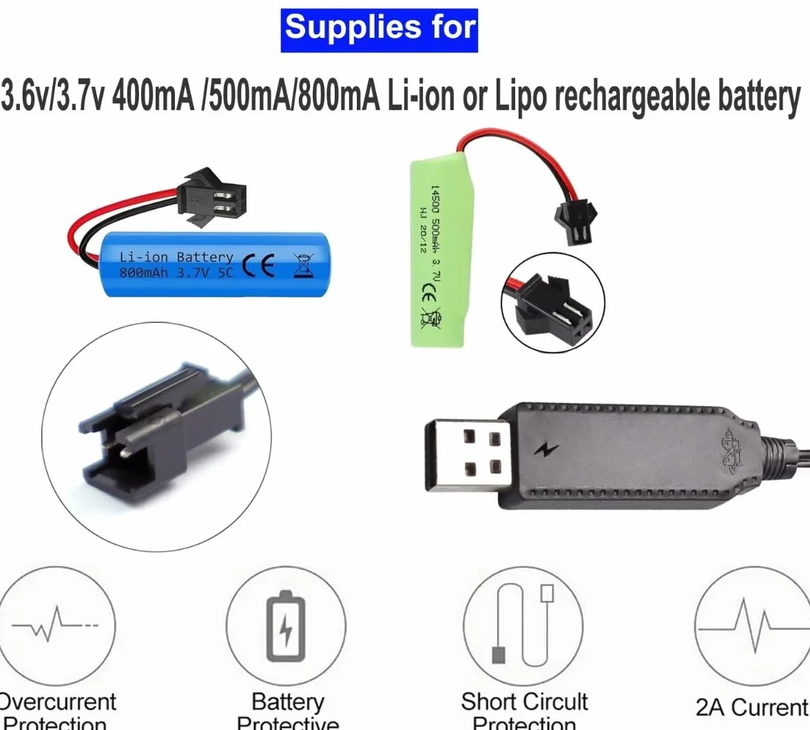 Kabel do ładowania akumulatora przewód USB do ładowania 3,6 V 3,7 V do akumulatorów LiPo zestaw SM-2-pinowa wtyczka używana na zabawkach RC Samochód cysterny ciężarówki pociągi łódź