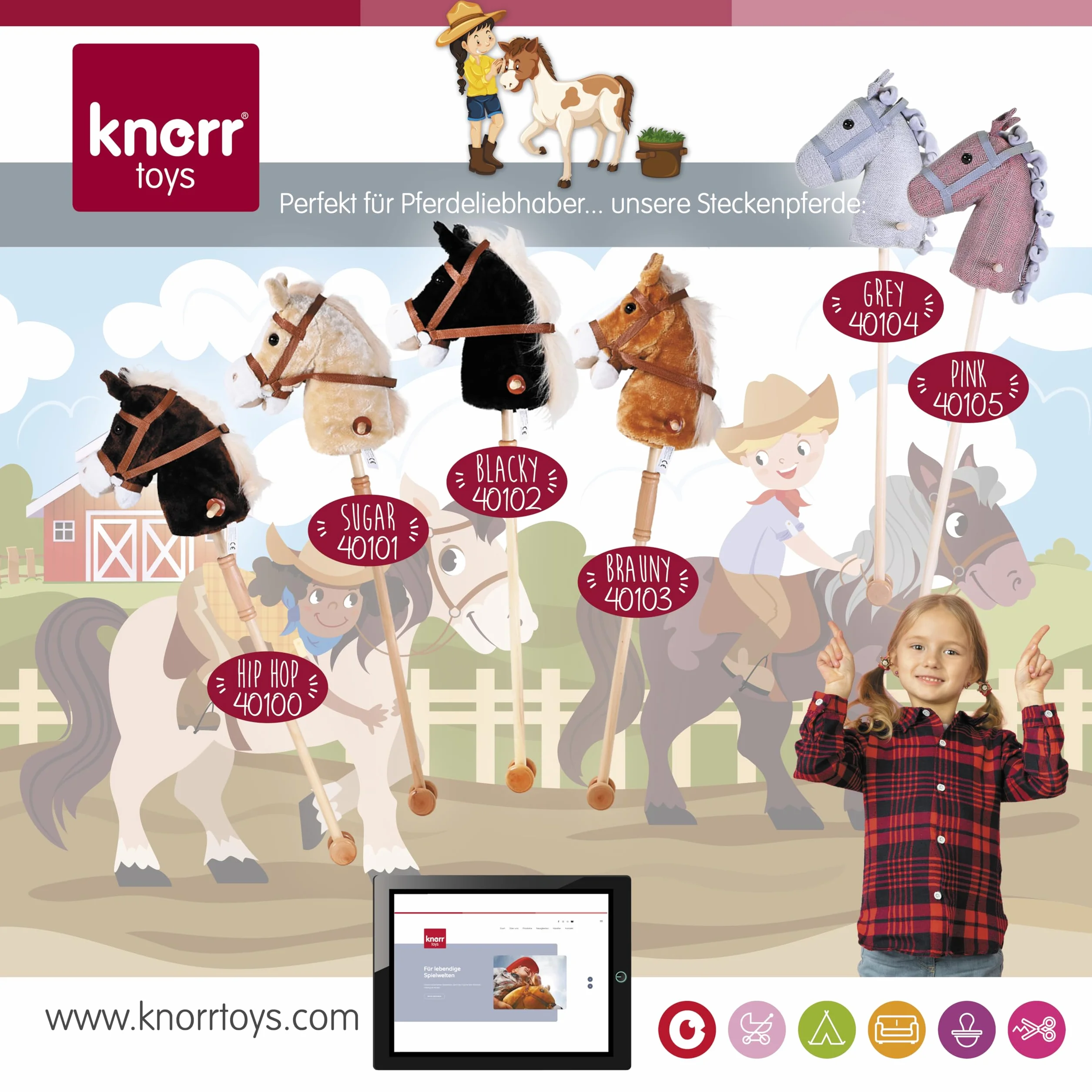 Knorrtoys 40102 - koń na kiju "Blacky", czarny