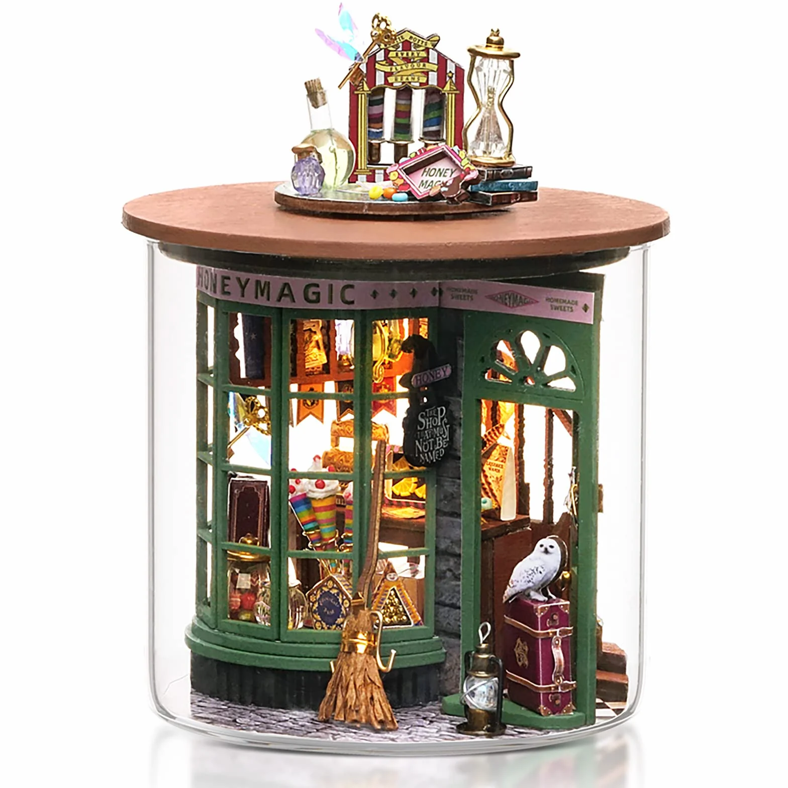 Cuteefun DIY mini domek dla lalek, zestaw drewnianych butelek marzeń DIY z osłoną przeciwpyłową, rękodzieło dla dorosłych, pokój kreatywny w skali 1: 100, prezenty świąteczne (Magiczny sklep)