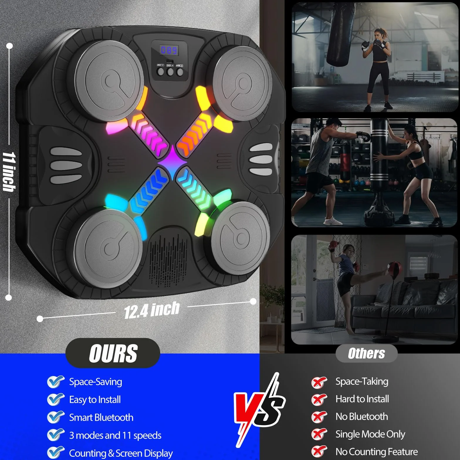 Maszyna do boksu muzycznego dla dzieci, zabawka do wykrawania Bluetooth ze światłami i dźwiękiem, maszyna bokserska z rękawiczkami, zabawka sportowa, prezent dla chłopców i dziewcząt w wieku