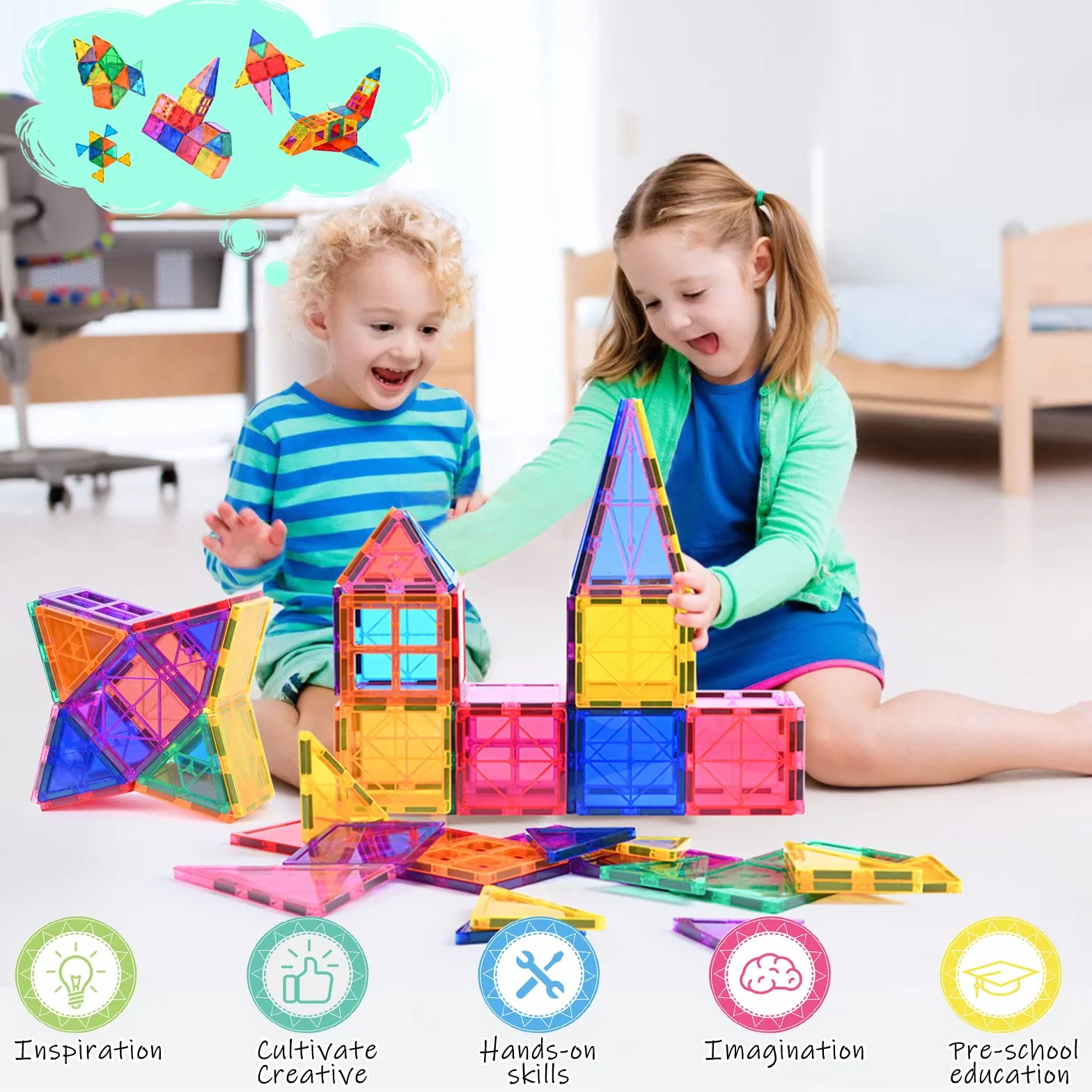 Montessori magnetyczne klocki, 100 sztuk, dla dzieci od 3+ lat, silny magnes, zabawka edukacyjna STEM, prezent dla chłopców i dziewczynek (100 szt.)