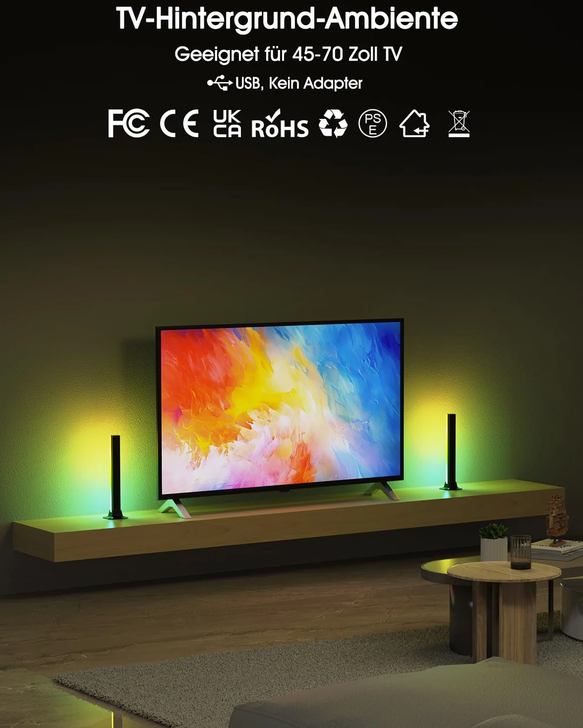 Lampka LED RGB [2 sztuki], lampa gamingowa z podświetleniem tła TV, zasilana przez USB, 32 cm, synchronizacja z muzyką, sterowanie za pomocą aplikacji, lampa otoczenia z pilotem zdalnego sterowania