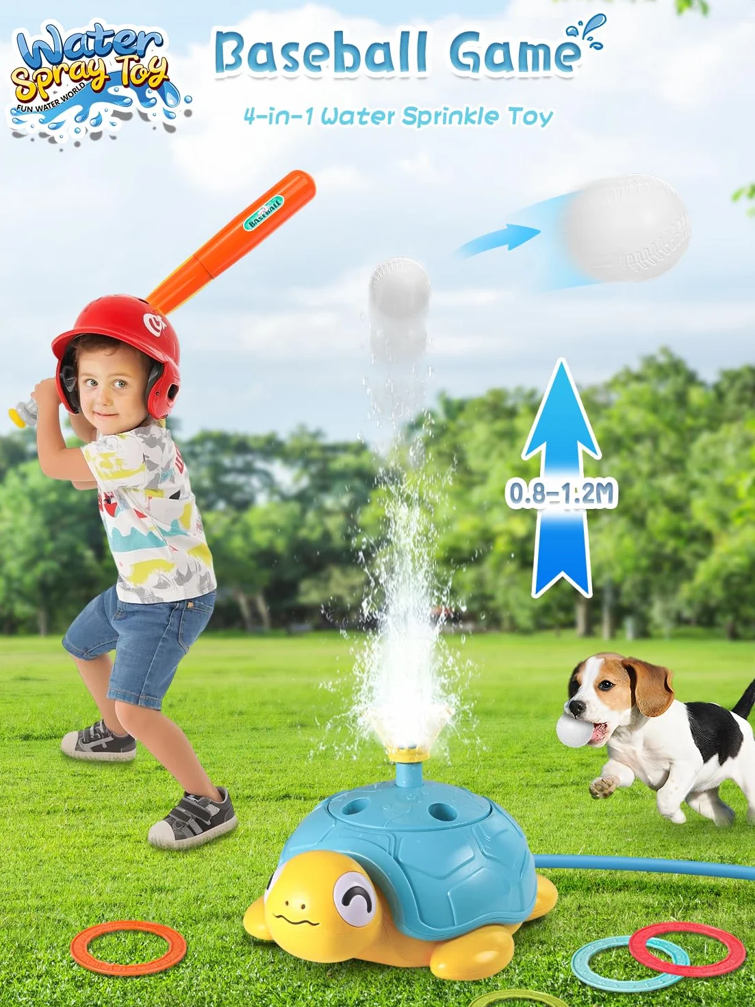 4 w 1 zabawki dla dzieci zraszacz wody żółw, zabawki outdoorowe z rozpryskami ślimaka, rzut pierścieniem, gra w baseball i gra na płotkach, spray do kołysania 360°, dla dzieci, chłopców, dziewcząt, 3