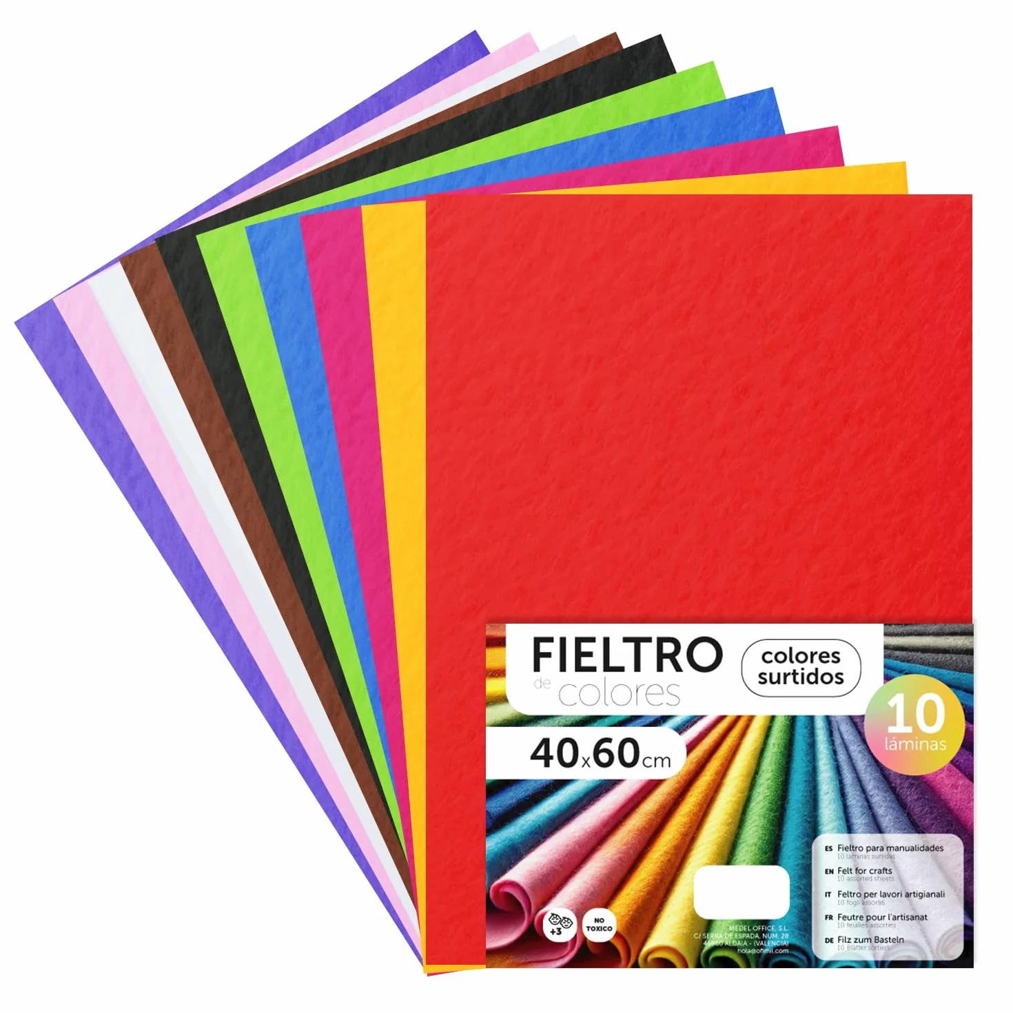 m-office Filc rzemieślniczy, kolorowy filc, miękki i elastyczny, materiał do szycia, tkaniny patchworkowe, idealne do projektów DIY, rękodzieła lub dekoracji, 40x60cm (różne 10 sztuk)