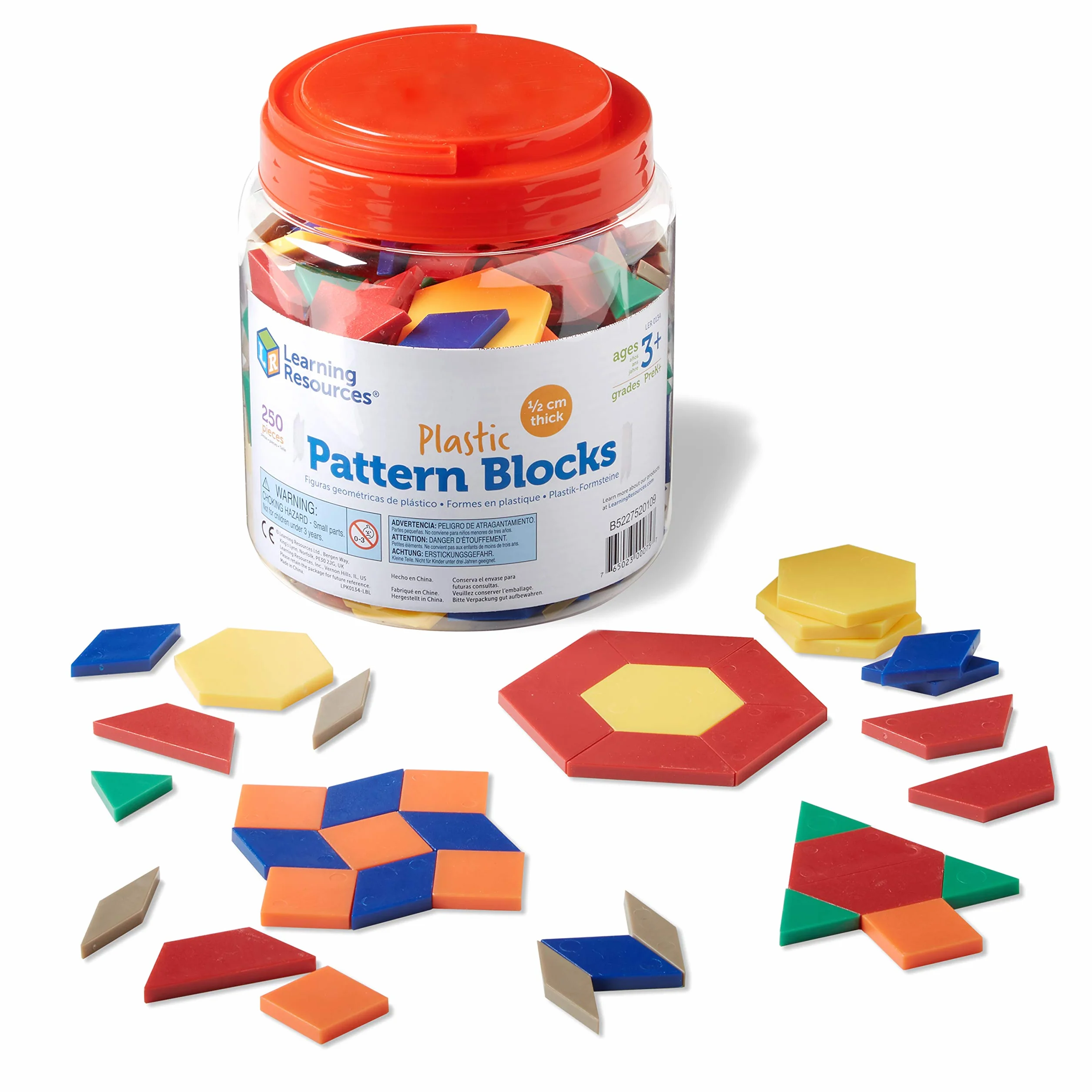 Learning Resources Plastikowy Wzorzec Bloki 250-Sztuk Zestaw, 0.5 cm Grubosc