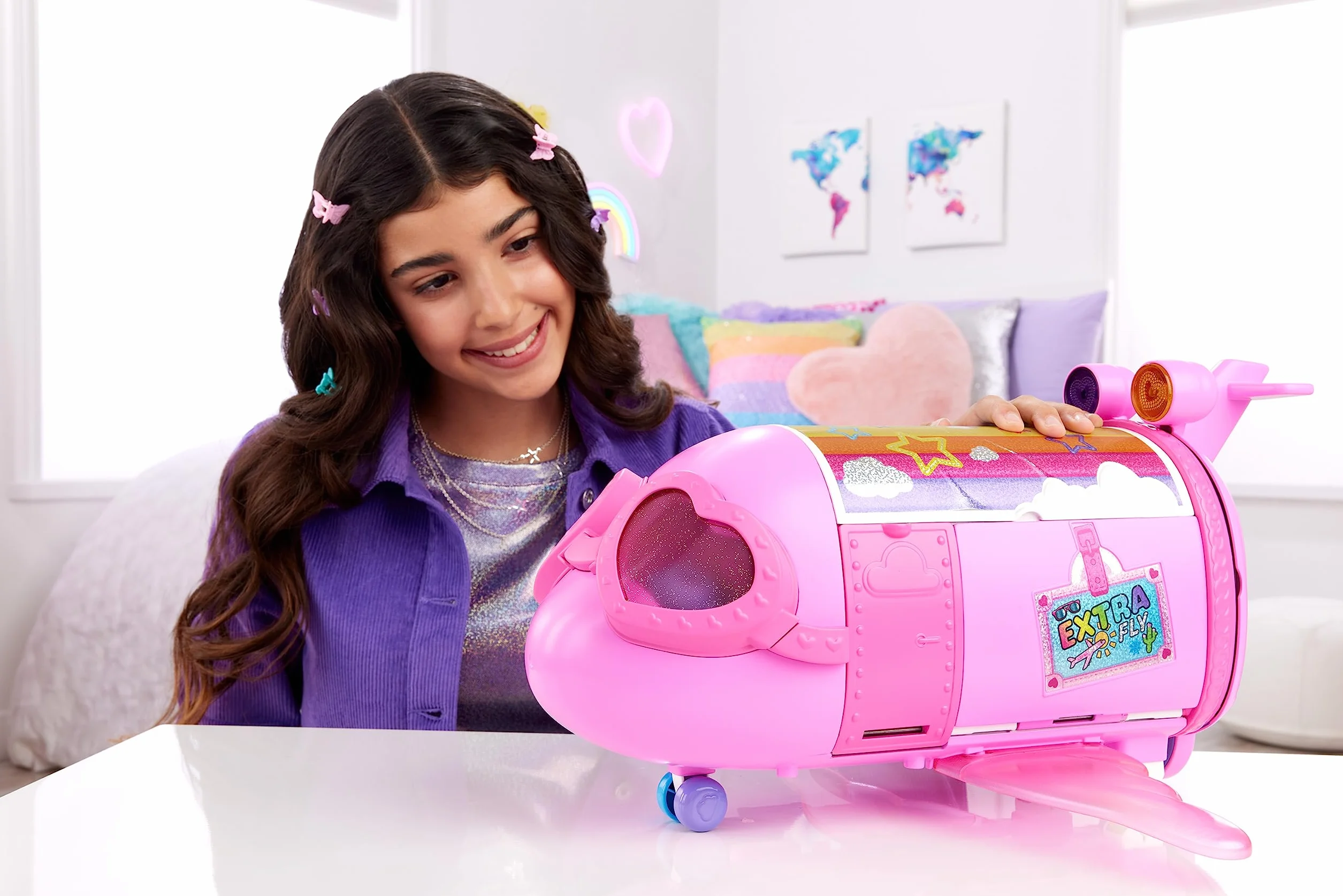 Barbie Extra Fly Samolot Zestaw z lalką Barbie Extra Mini Minis oraz akcesoriami modowymi i podróżnymi, HPF72