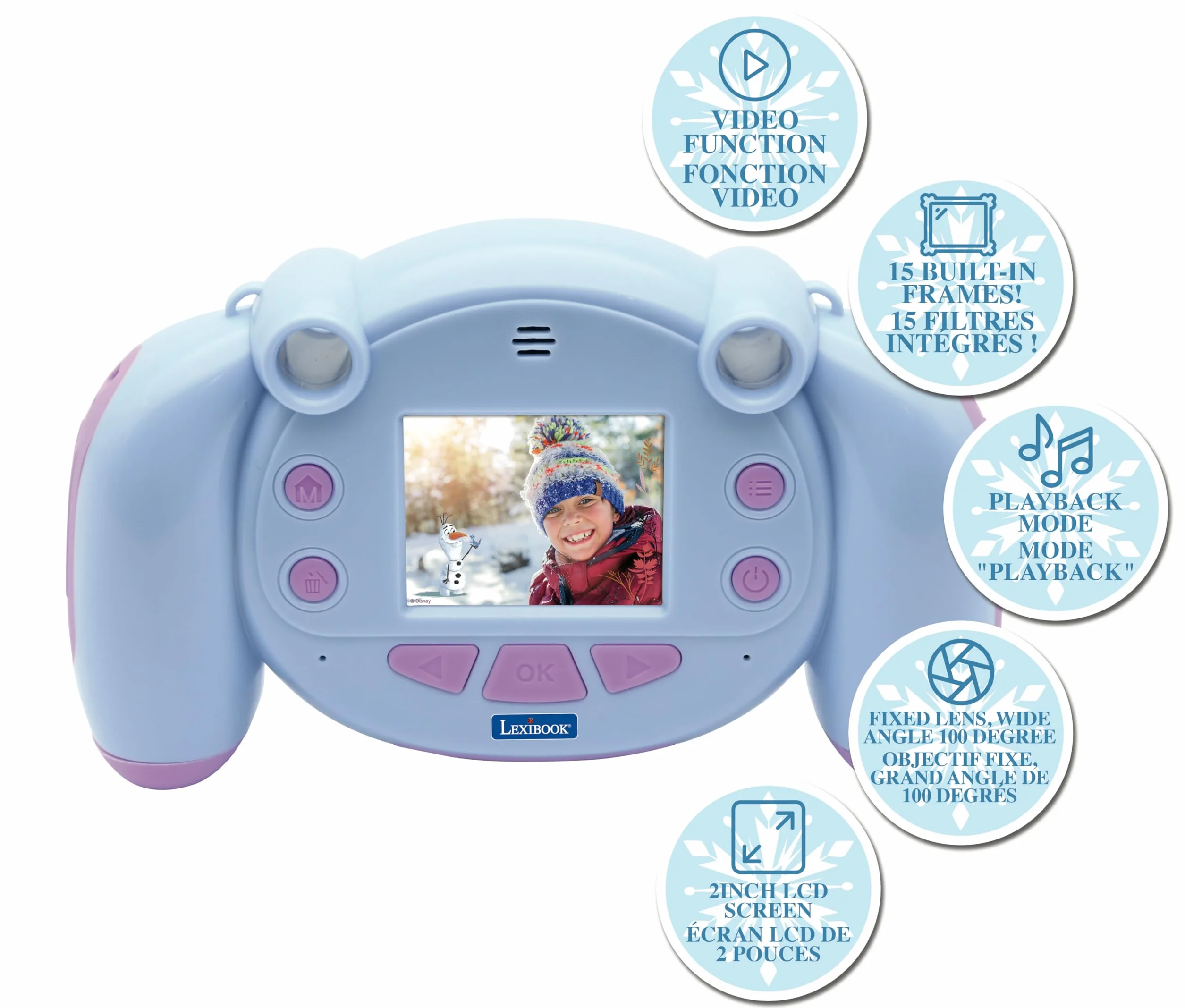 Lexibook DJ080FZ Frozen Aparat Cyfrowy dla Dzieci, Zdjęcia i Wideo, Gry, Niebieski, Fioletowy